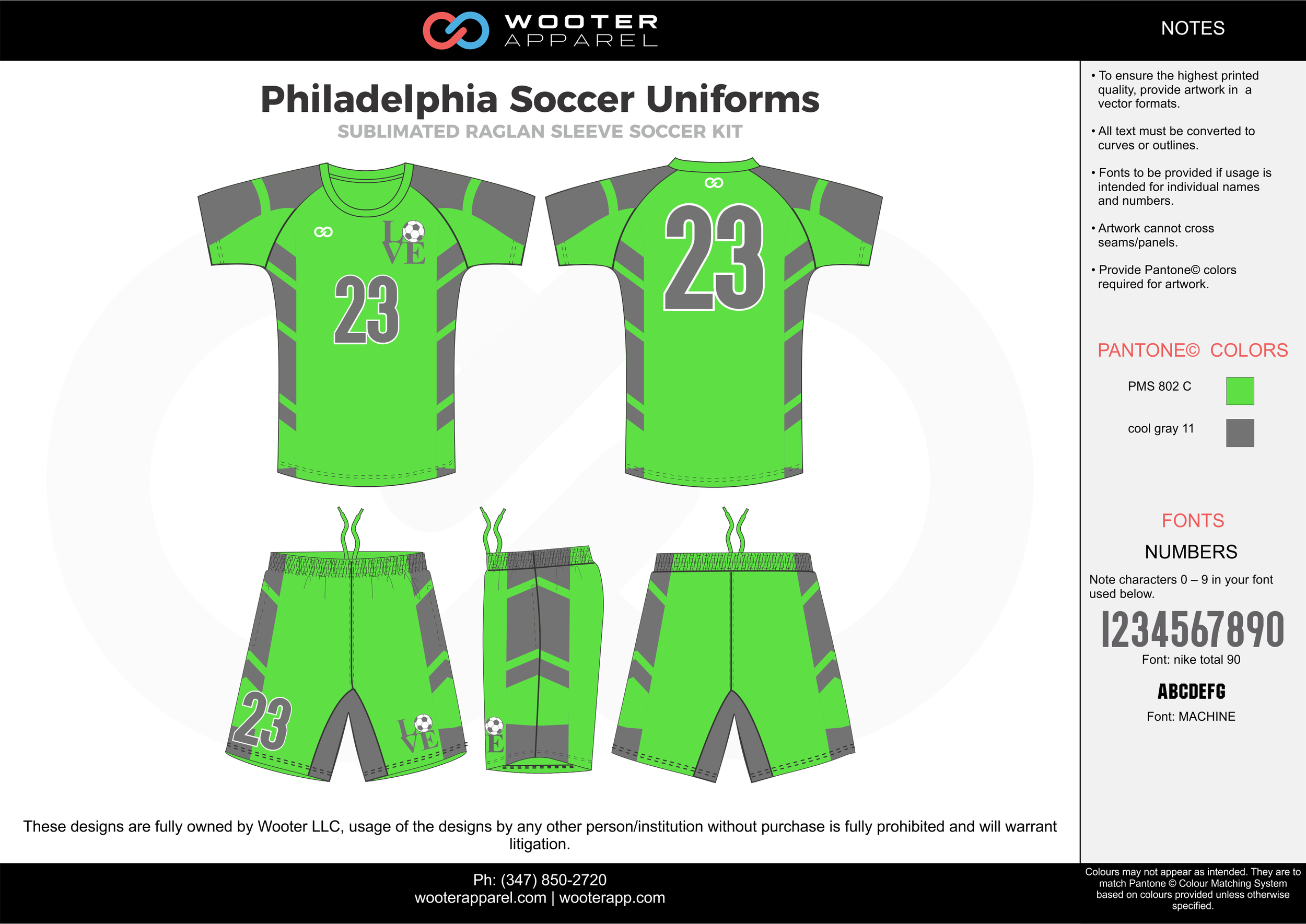 Philadelphia green cool gray custom sublimated soccer uniform jersey shirt shorts