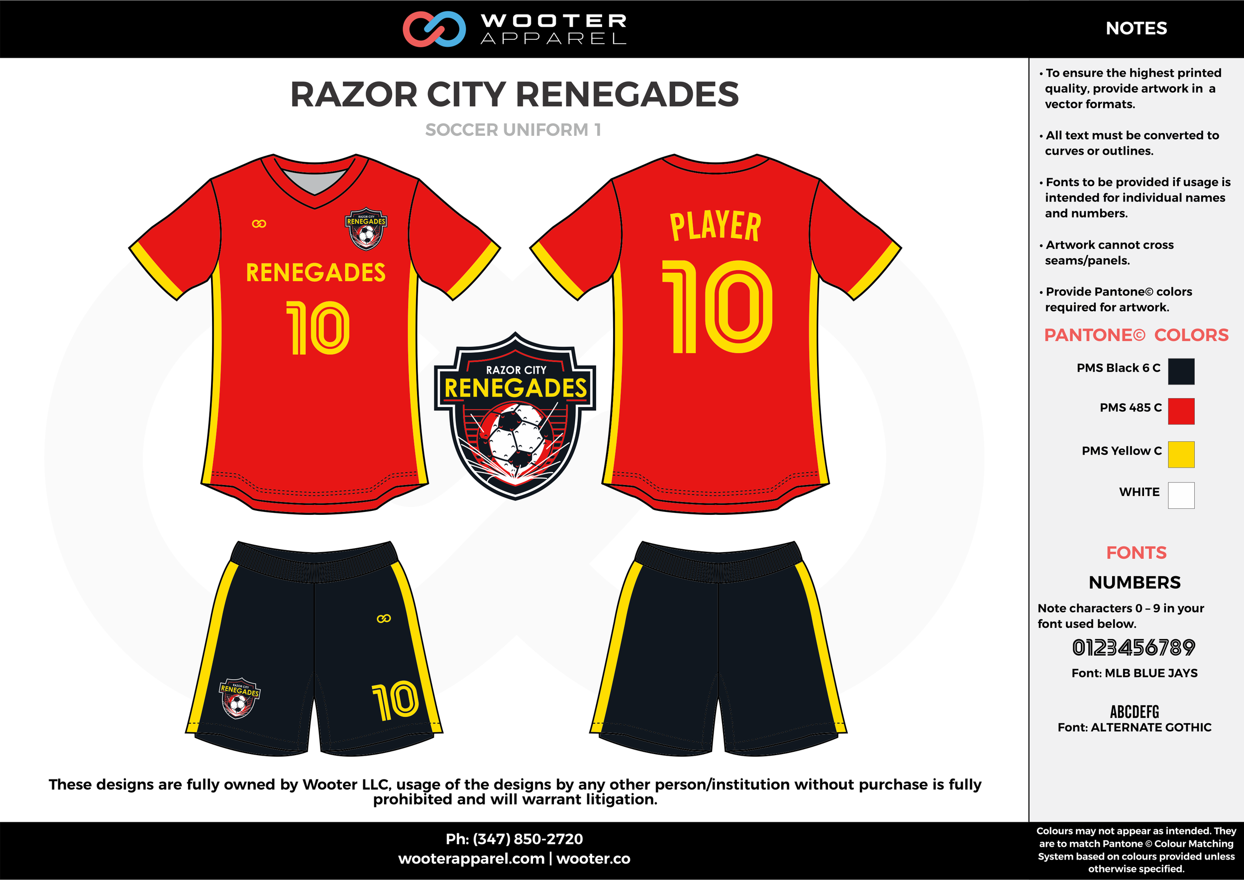 RAZOR CITY RENEGADES red black yellow custom sublimated soccer uniform jersey shirt shorts