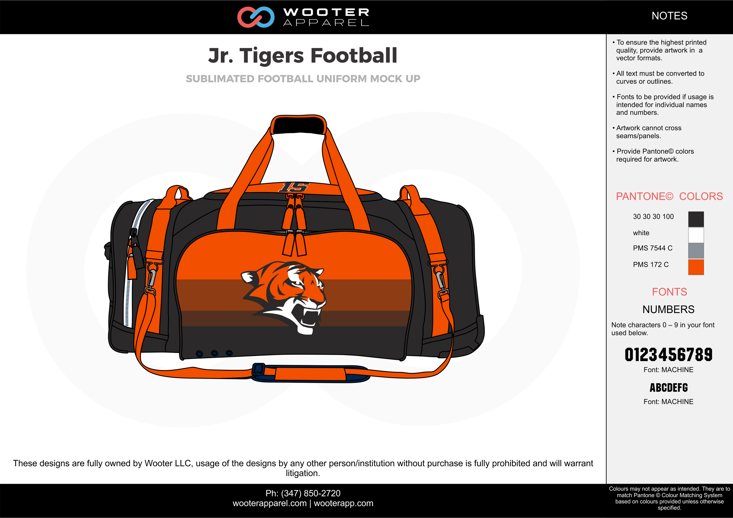 Jr. Tigers Football black orange gray white football uniforms jerseys bag