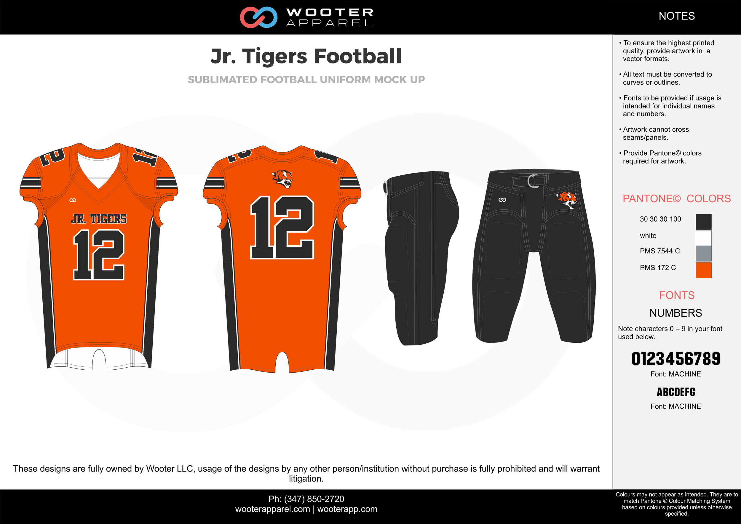 Jr. Tigers Football orange black gray white football uniforms jerseys pants