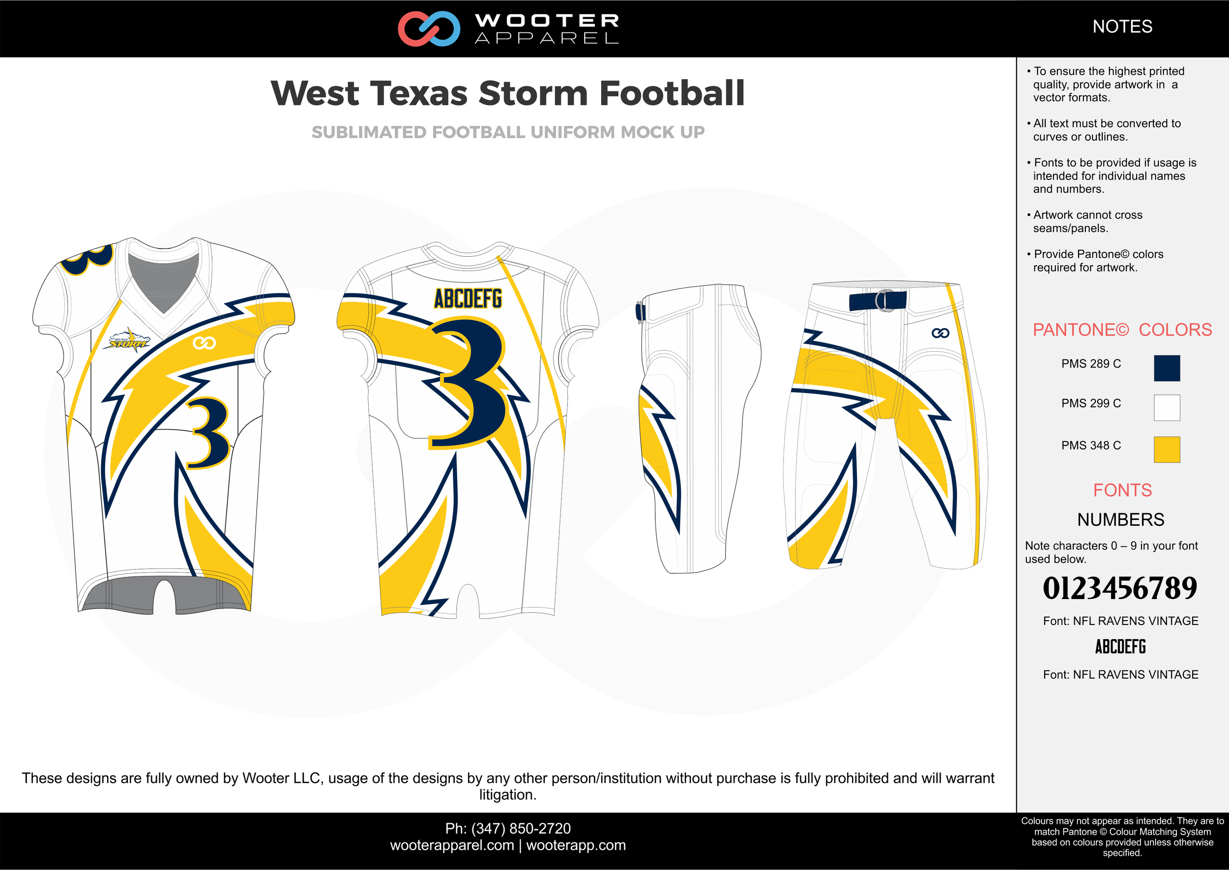 West Texas Storm white yellow blue football uniforms jerseys pants