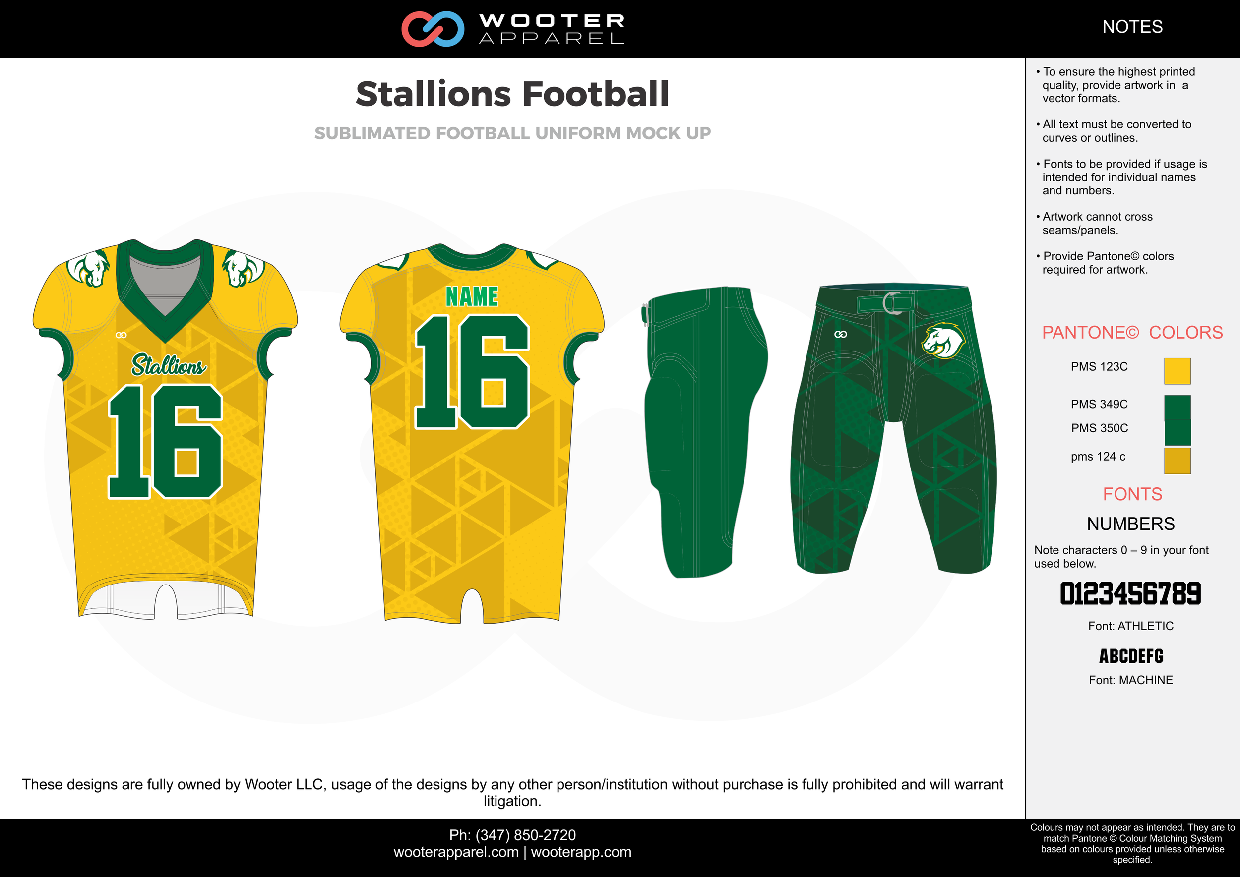 Stallions Football green yellow football uniforms jerseys pants