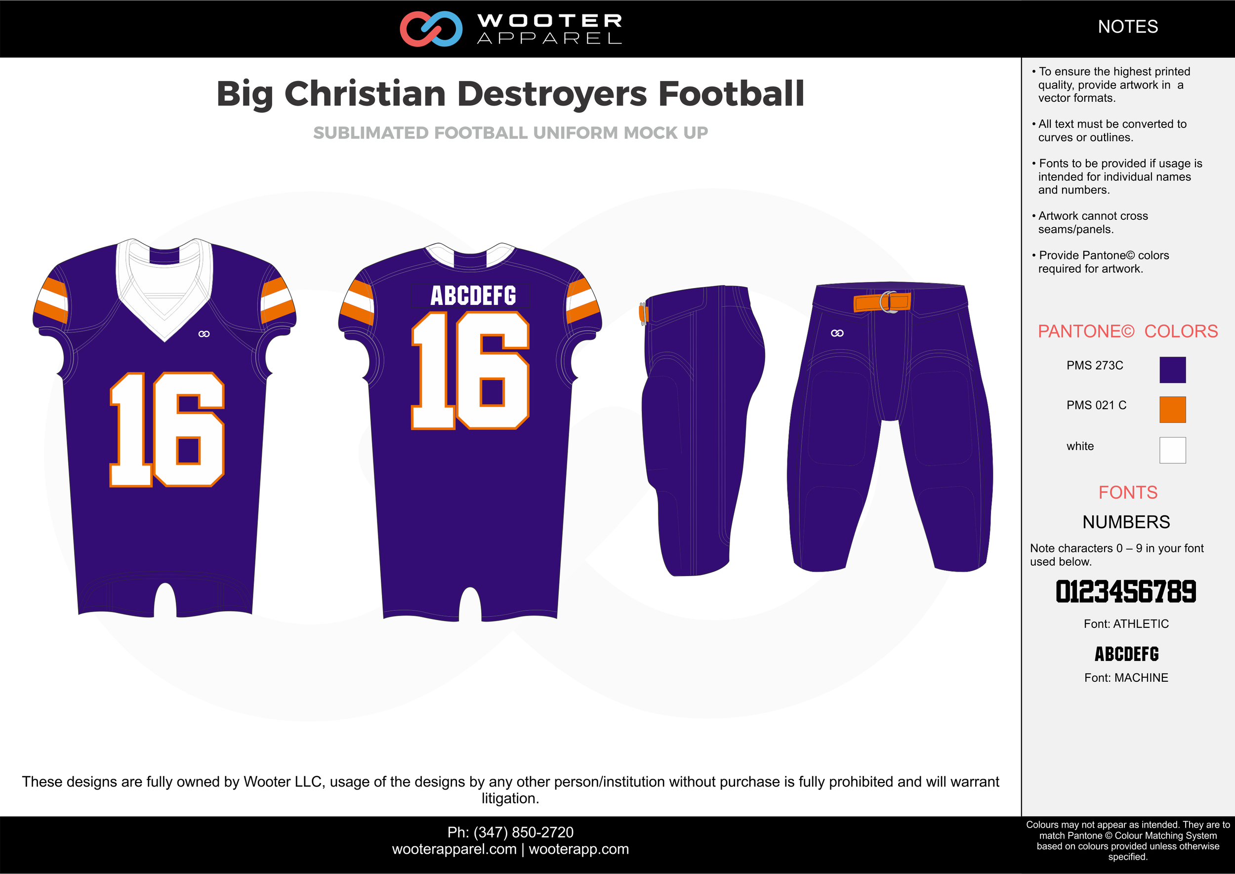 Big Christian Destroyers purple orange white football uniforms jerseys pants