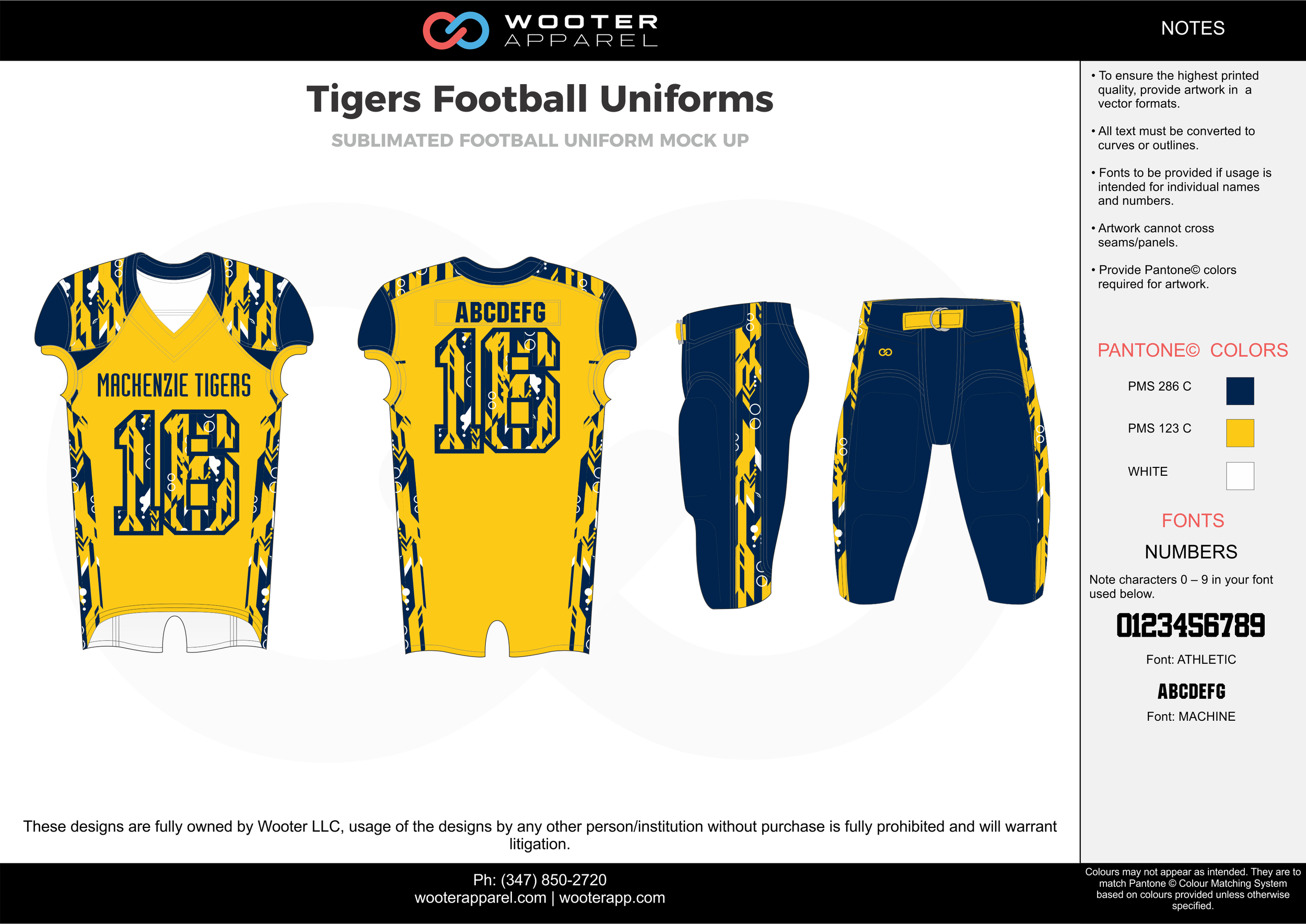 Tigers yellow blue white football uniforms jerseys pants