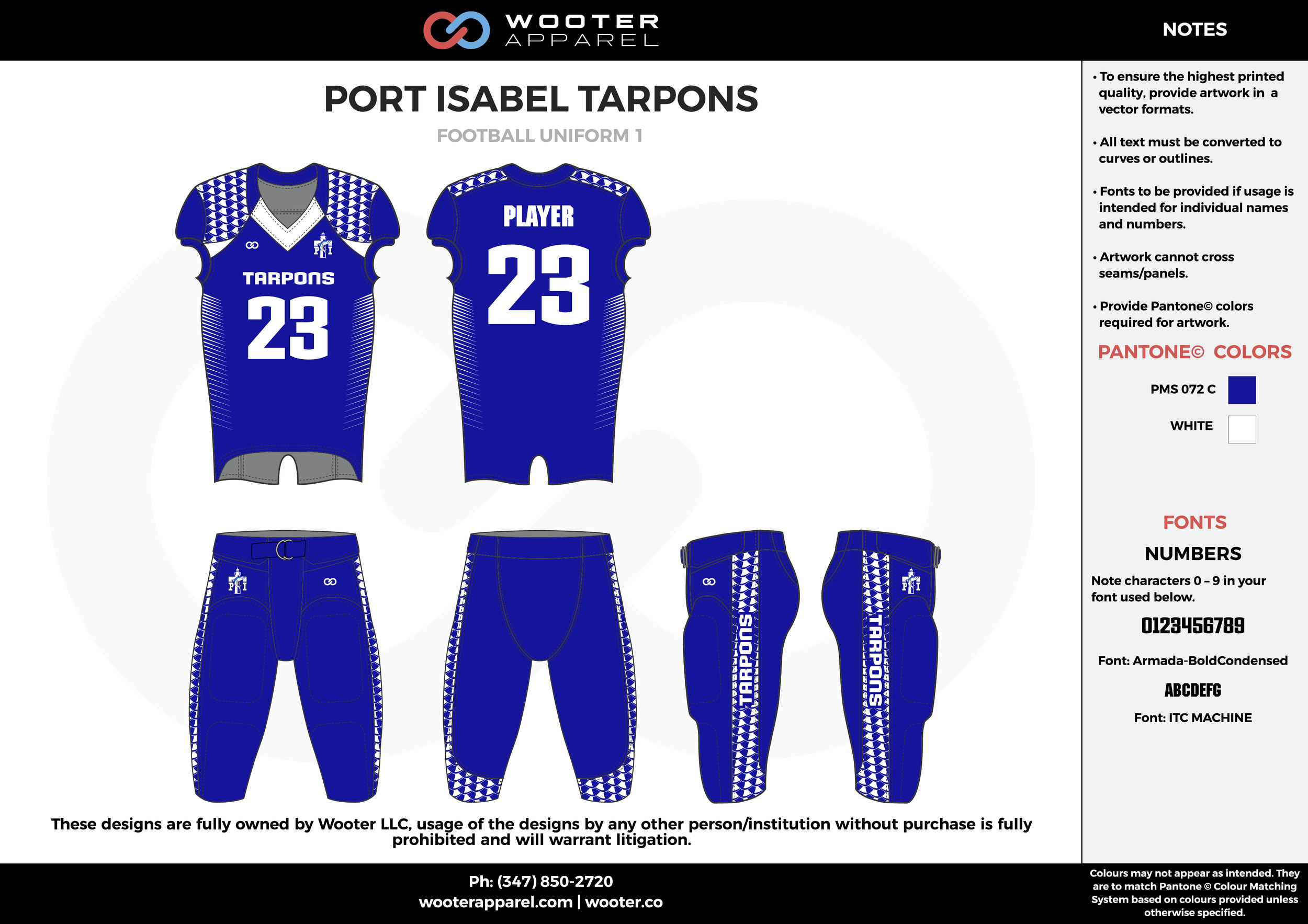 PORT ISABEL TARPONS blue white football uniforms jerseys pants