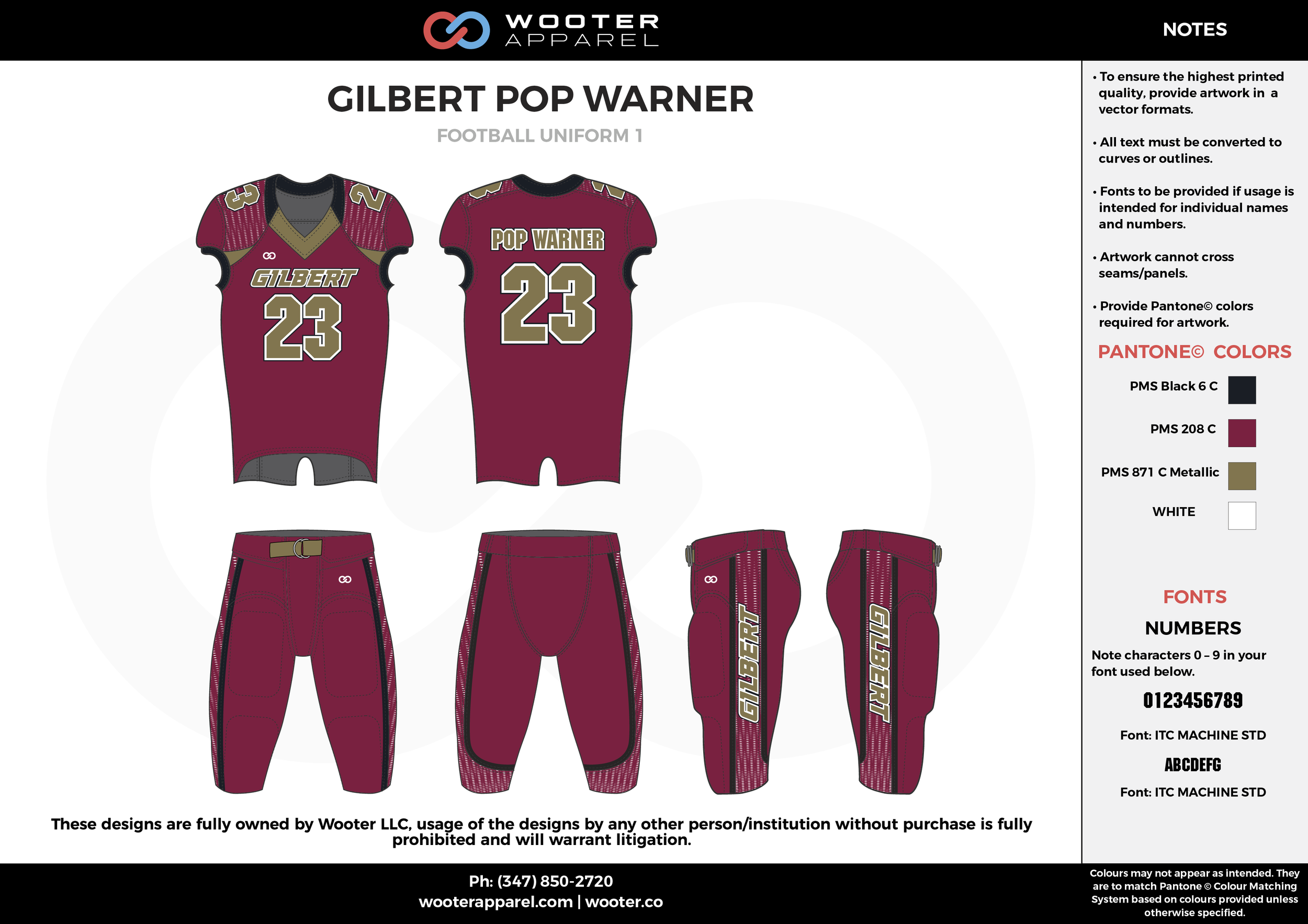 GILBERT POP WARNER maroon black beige football uniforms jerseys pants