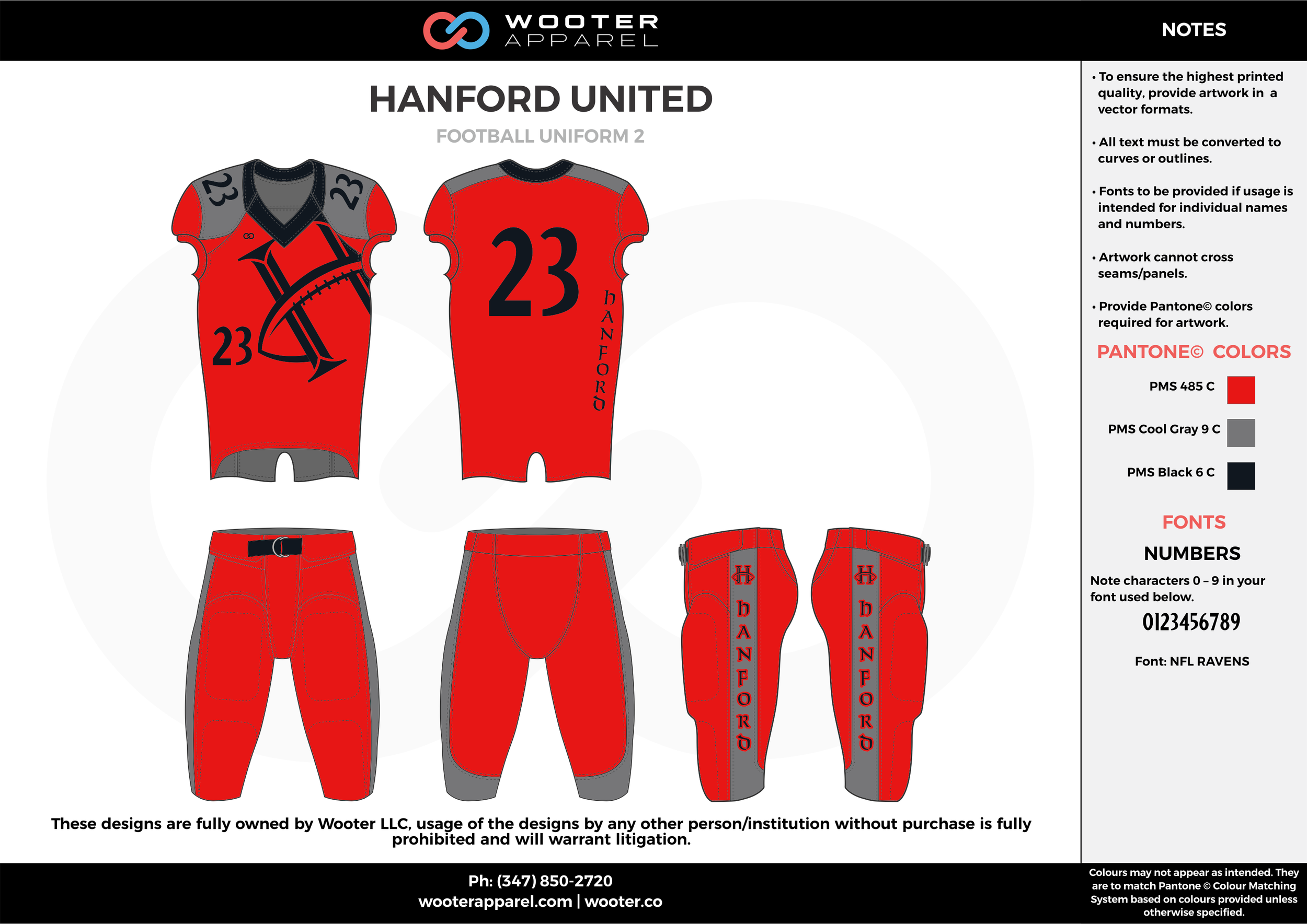 HANFORD UNITED red gray black football uniforms jerseys pants