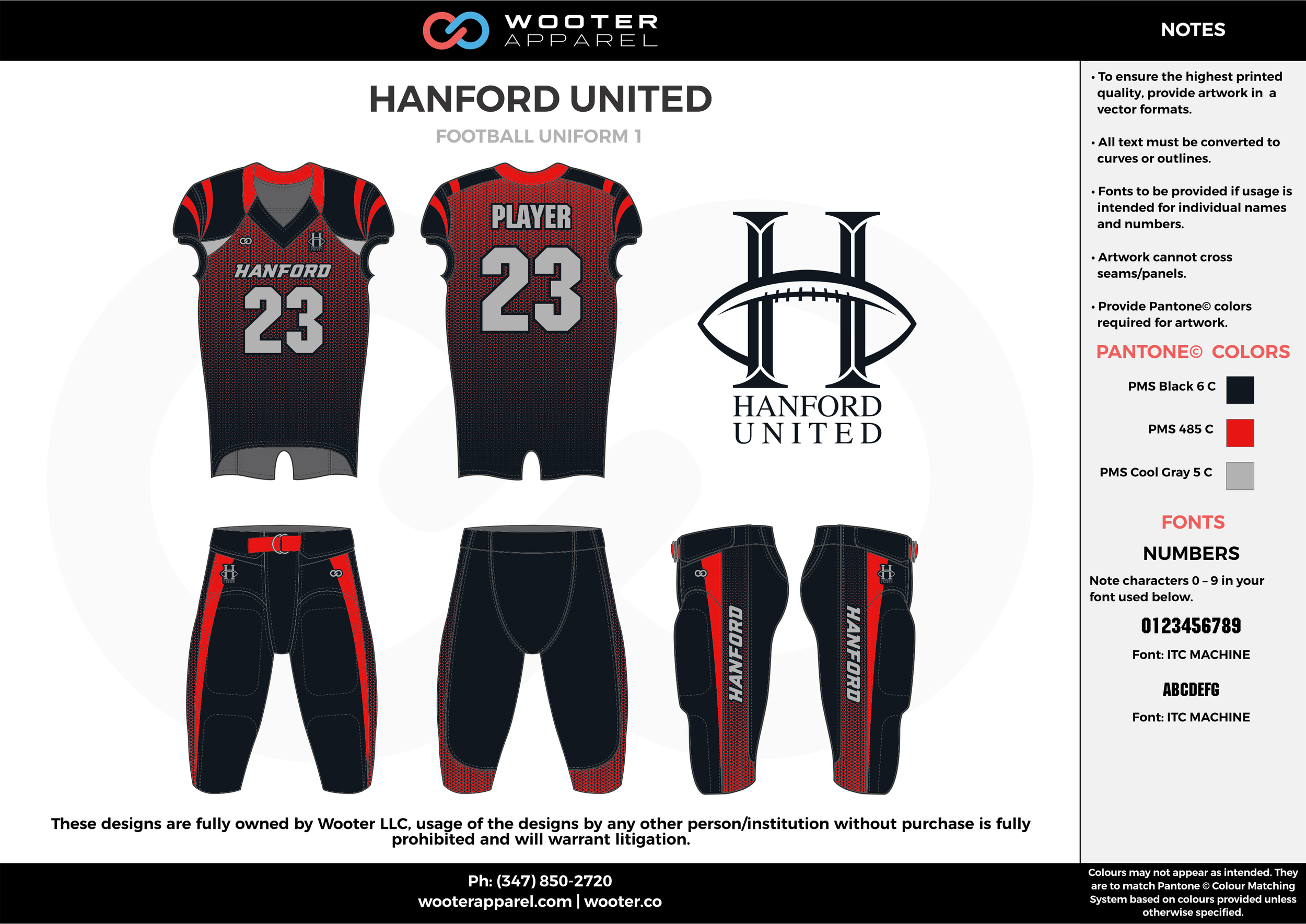 HANFORD UNITED black red gray football uniforms jerseys pants