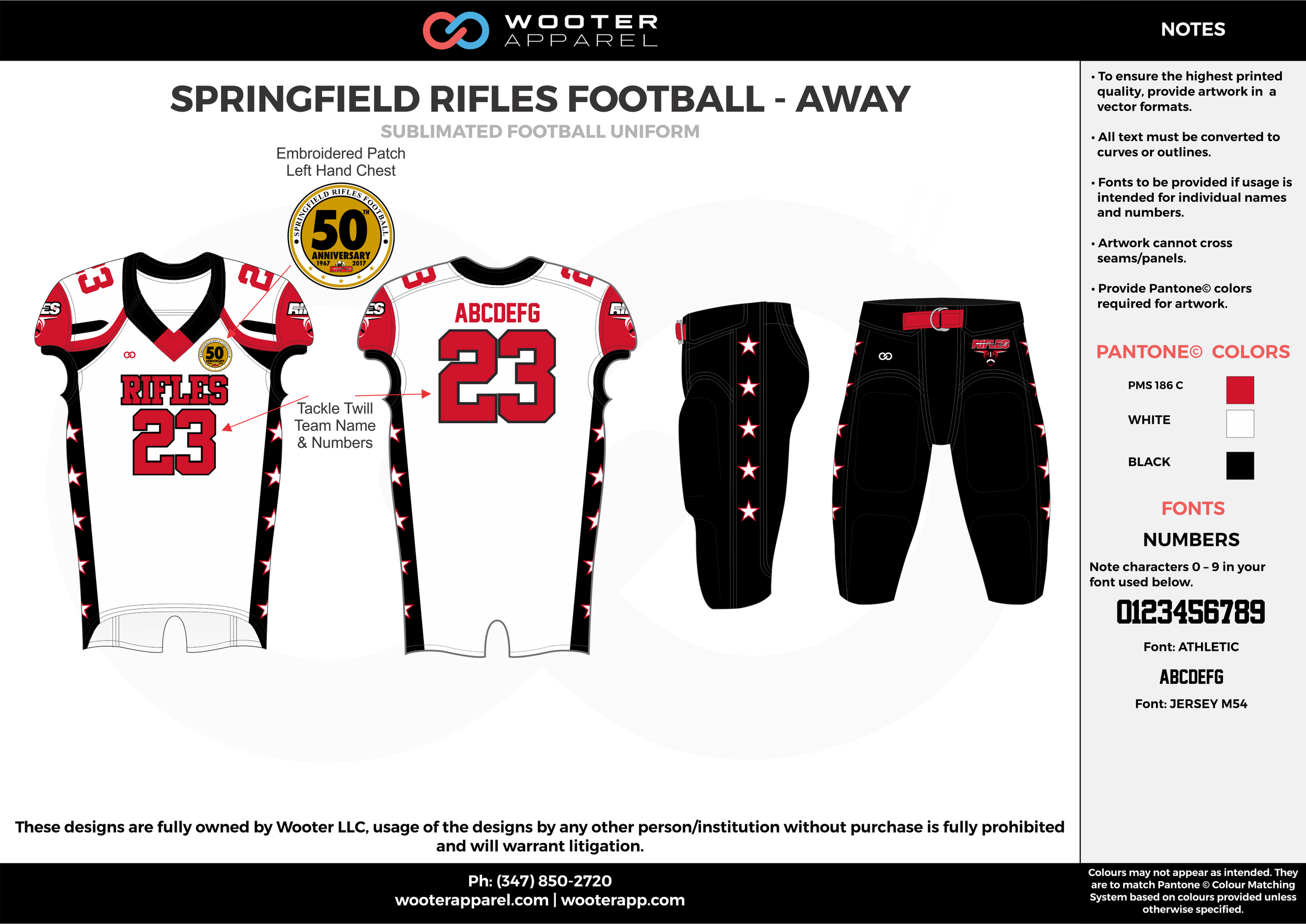 SPRINGFIELD RIFLES FOOTBALL - AWAY white red black football uniforms jerseys pants