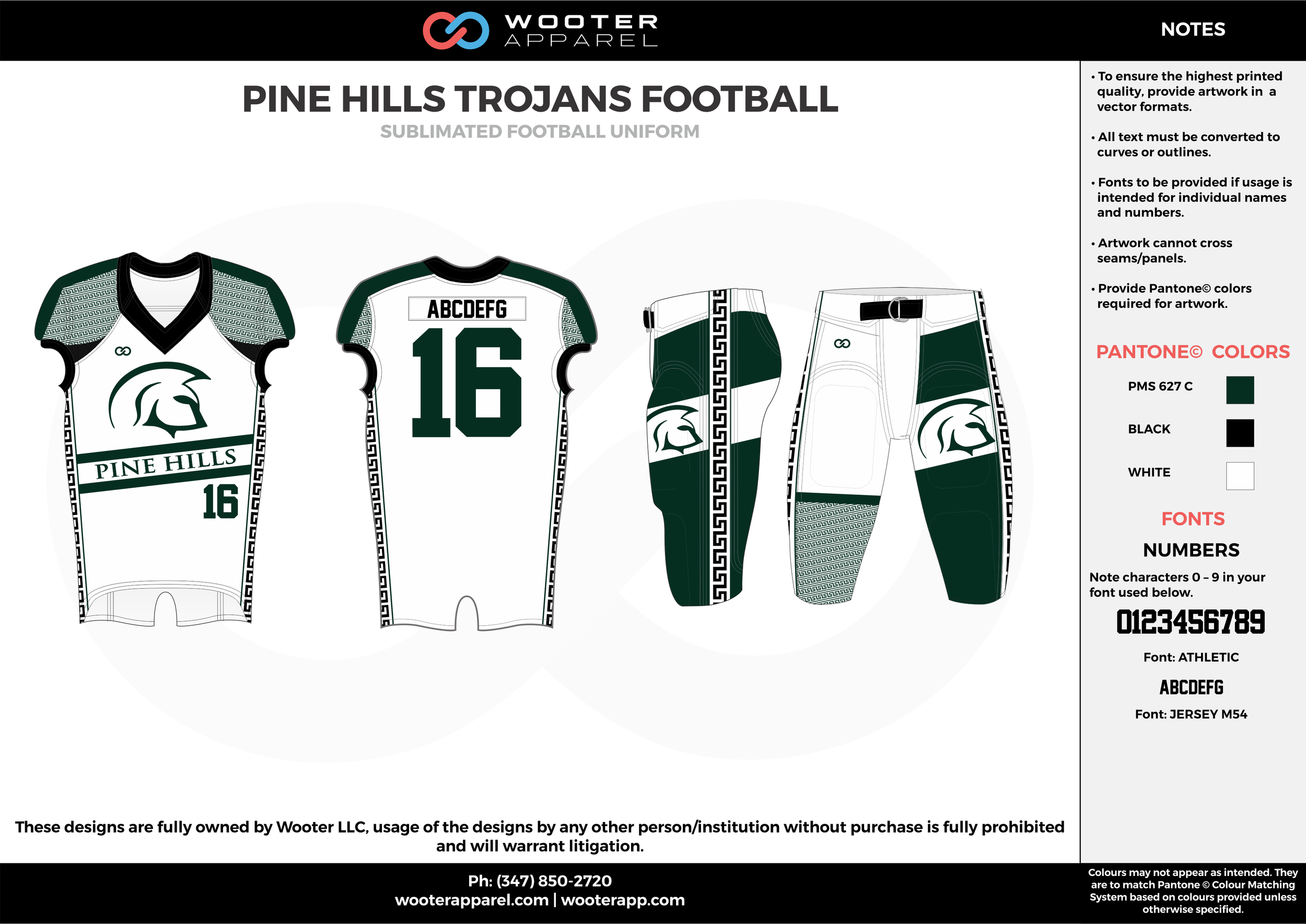PINE HILLS TROJANS FOOTBALL green white gray football uniforms jerseys pants