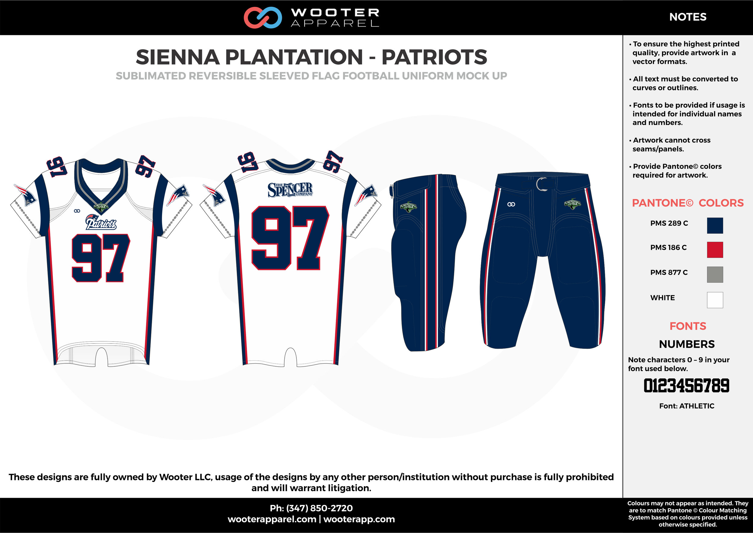 SIENNA PLANTATION - PATRIOTS white blue red gray Football Uniform, Jersey, Pants, Integraded