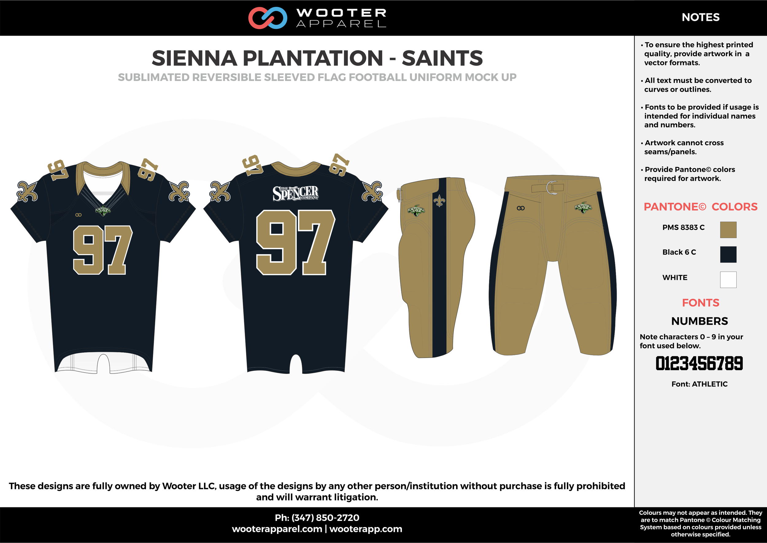 SIENNA PLANTATION - SAINTS black khaki white Football Uniform, Jersey, Pants, Integraded