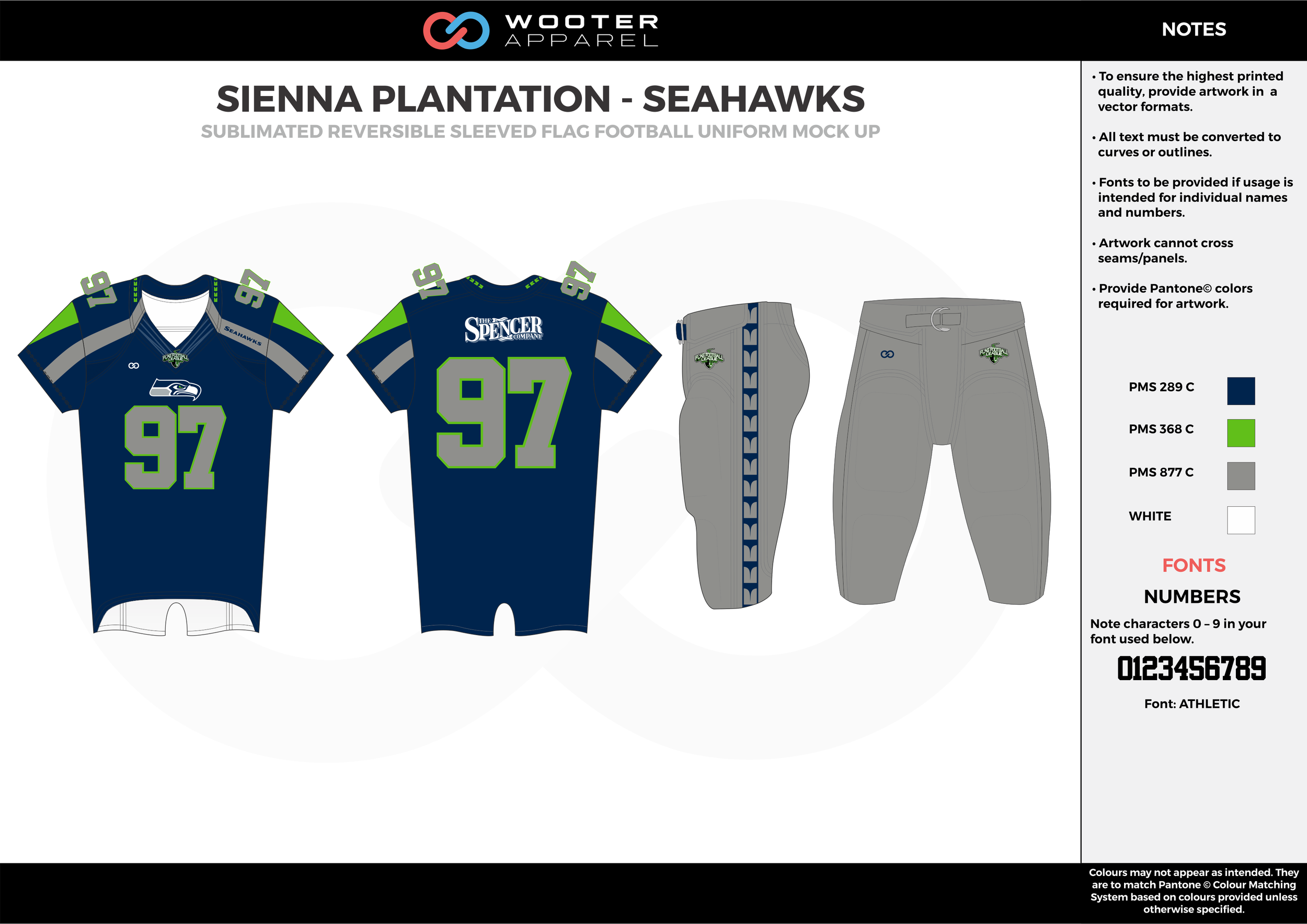 SIENNA PLANTATION - SEAHAWKS navy blue green gray white Football Uniform, Jersey, Pants, Integraded