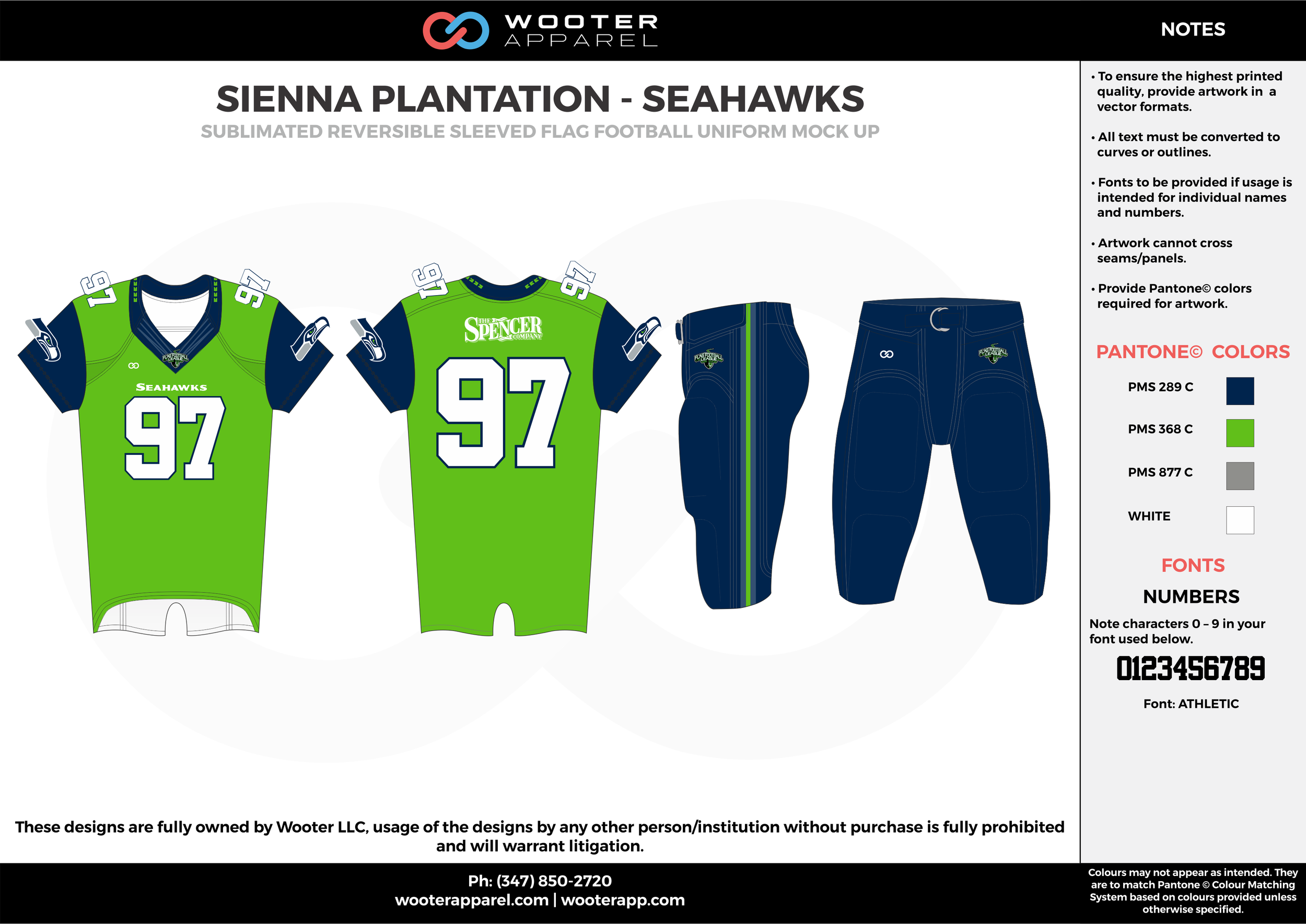 SIENNA PLANTATION - SEAHAWKS blue green gray white Football Uniform, Jersey, Pants, Integraded
