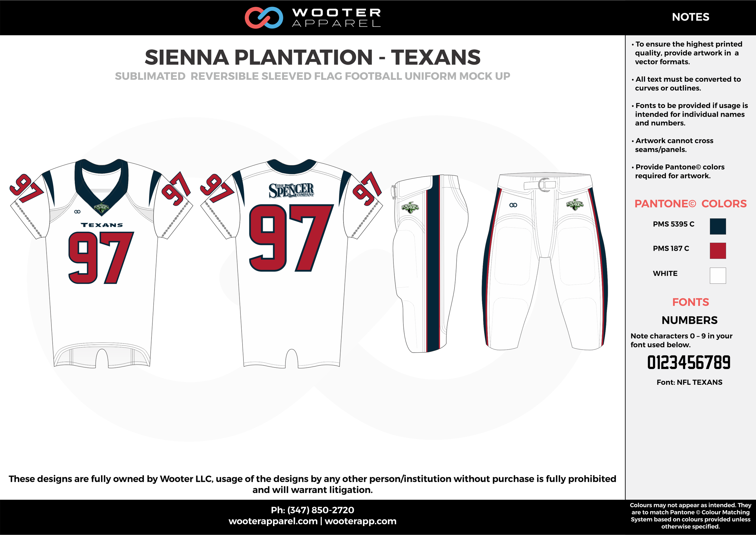 SIENNA PLANTATION -TEXANS white red black Football Uniform, Jersey, Pants, Integraded