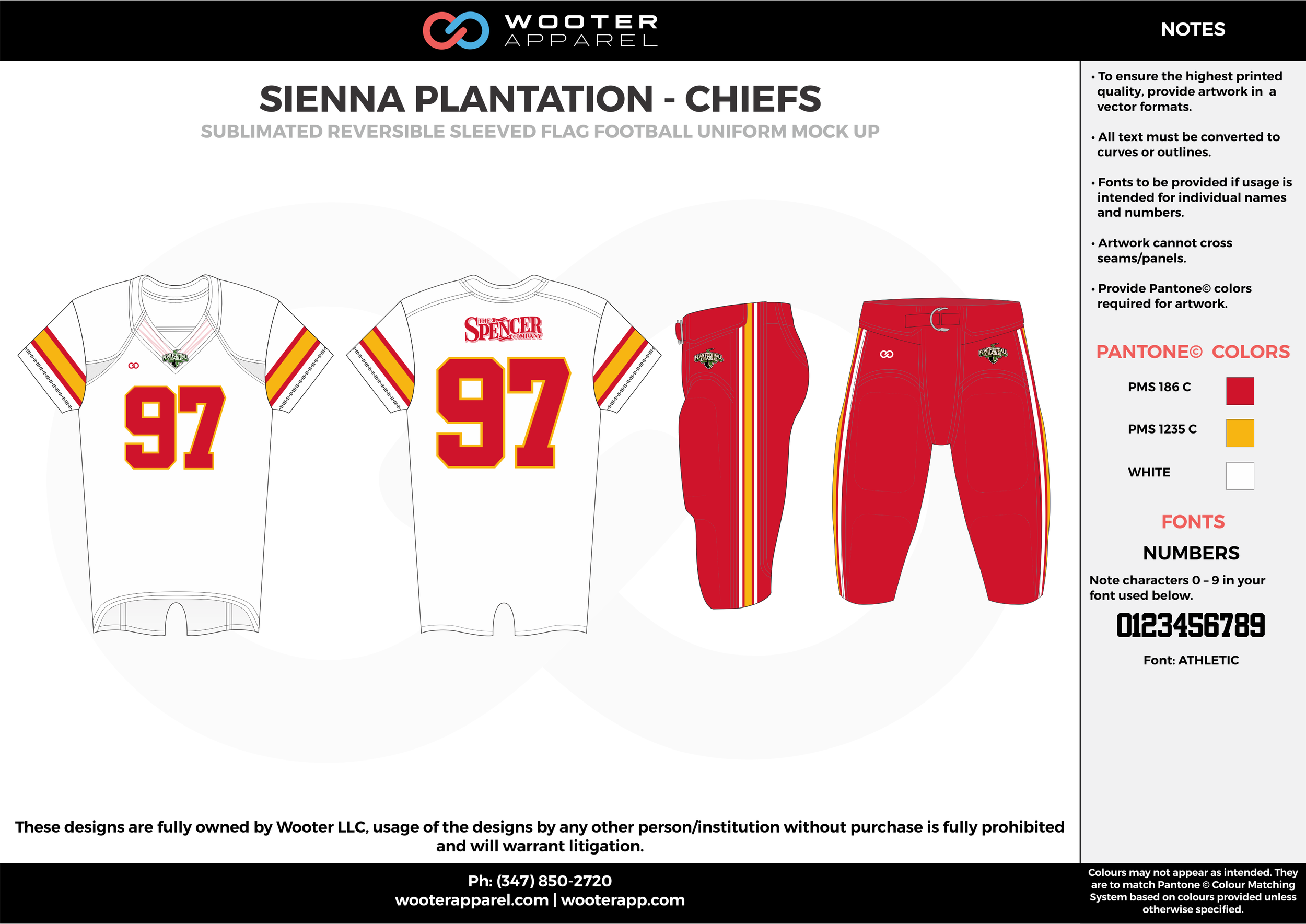 SIENNA PLANTATION - CHIEFS red yellow white Football Uniform, Jersey, Pants, Integraded