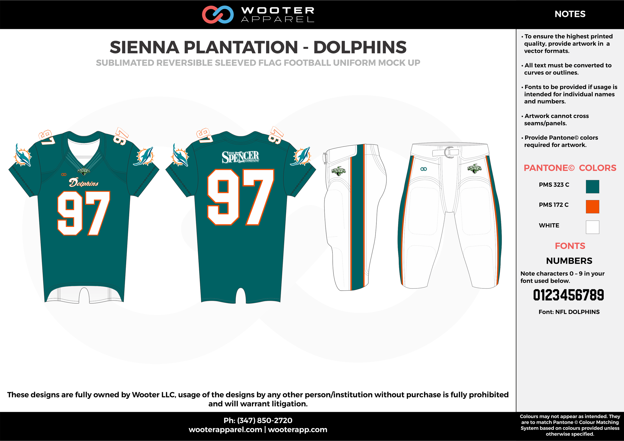 SIENNA PLANTATION --DOLPHINS water blue white Football Uniform, Jersey, Pants, Integraded