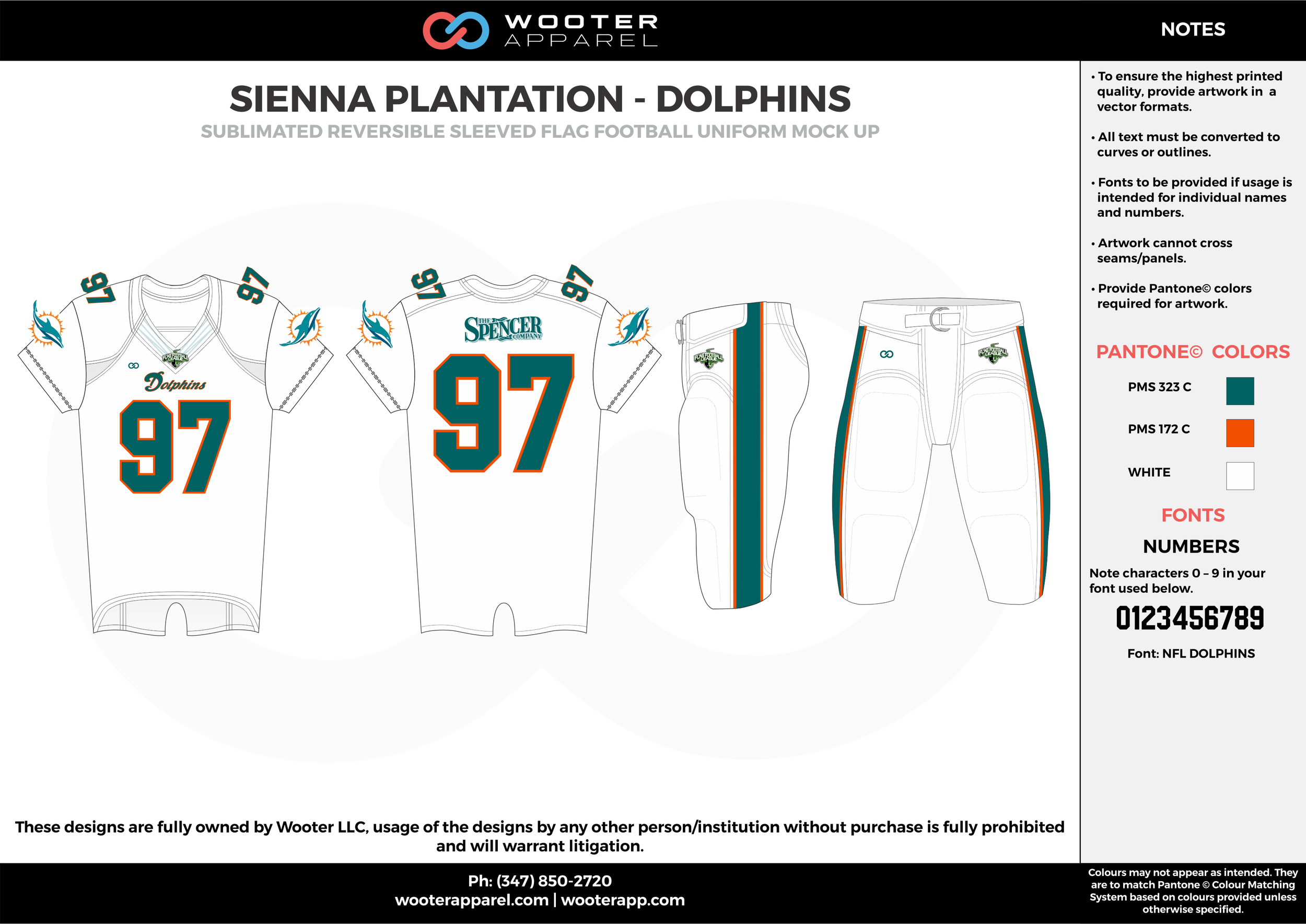 SIENNA PLANTATION - DOLPHINS white green orange Football Uniform, Jersey, Pants, Integraded