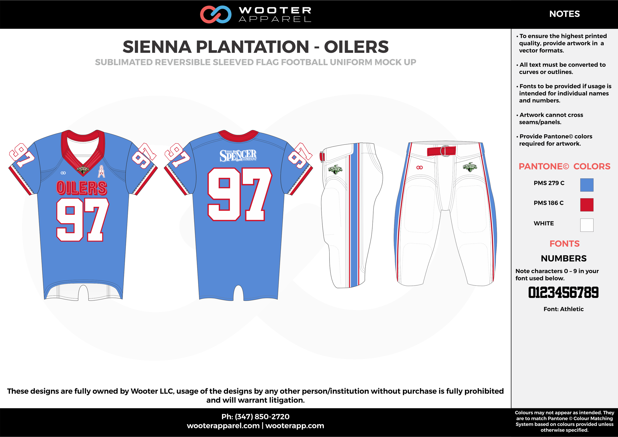 SIENNA PLANTATION - OILERS blue red white Football Uniform, Jersey, Pants, Integraded