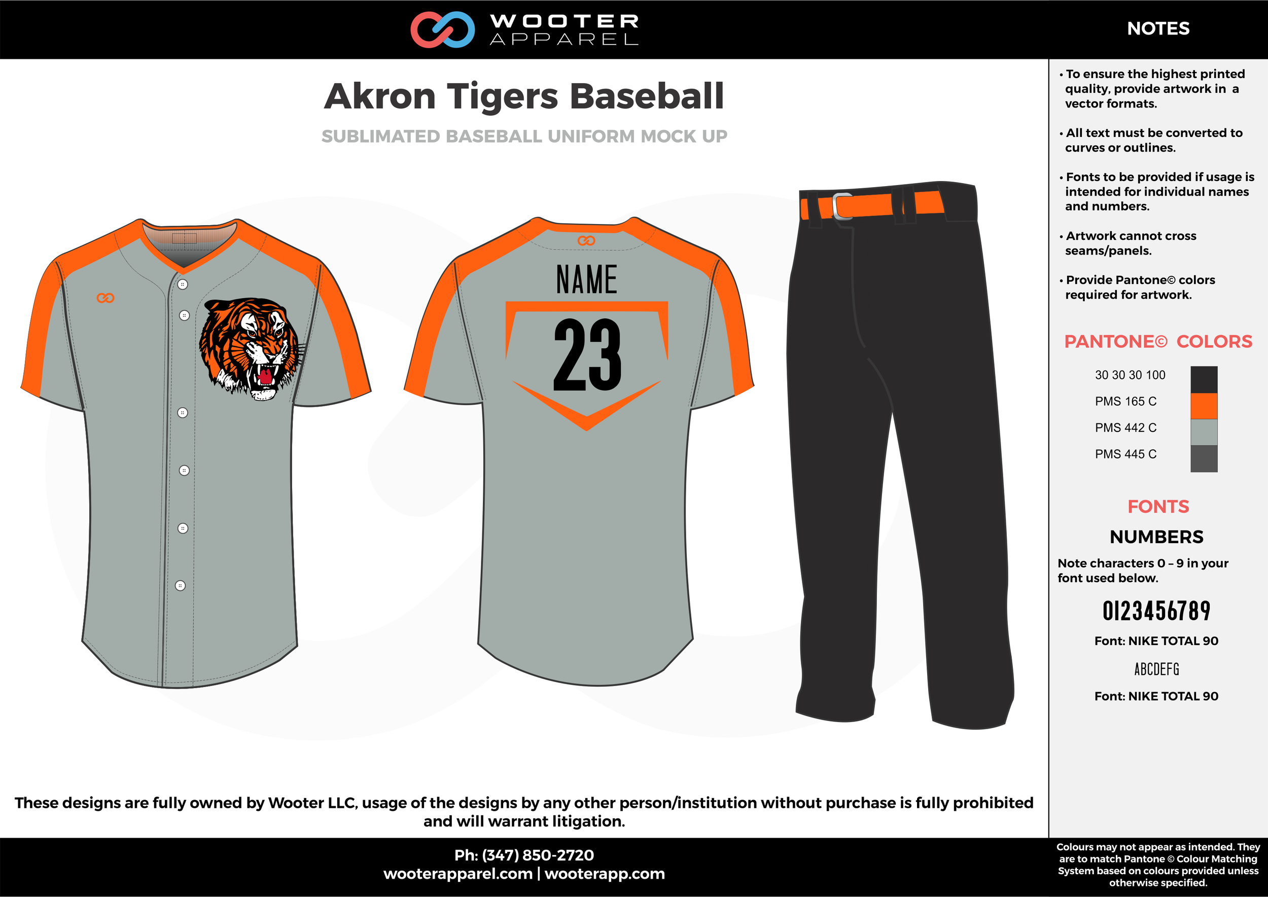 AKRON TIGERS BASEBALL black orange gray baseball uniforms jerseys pants