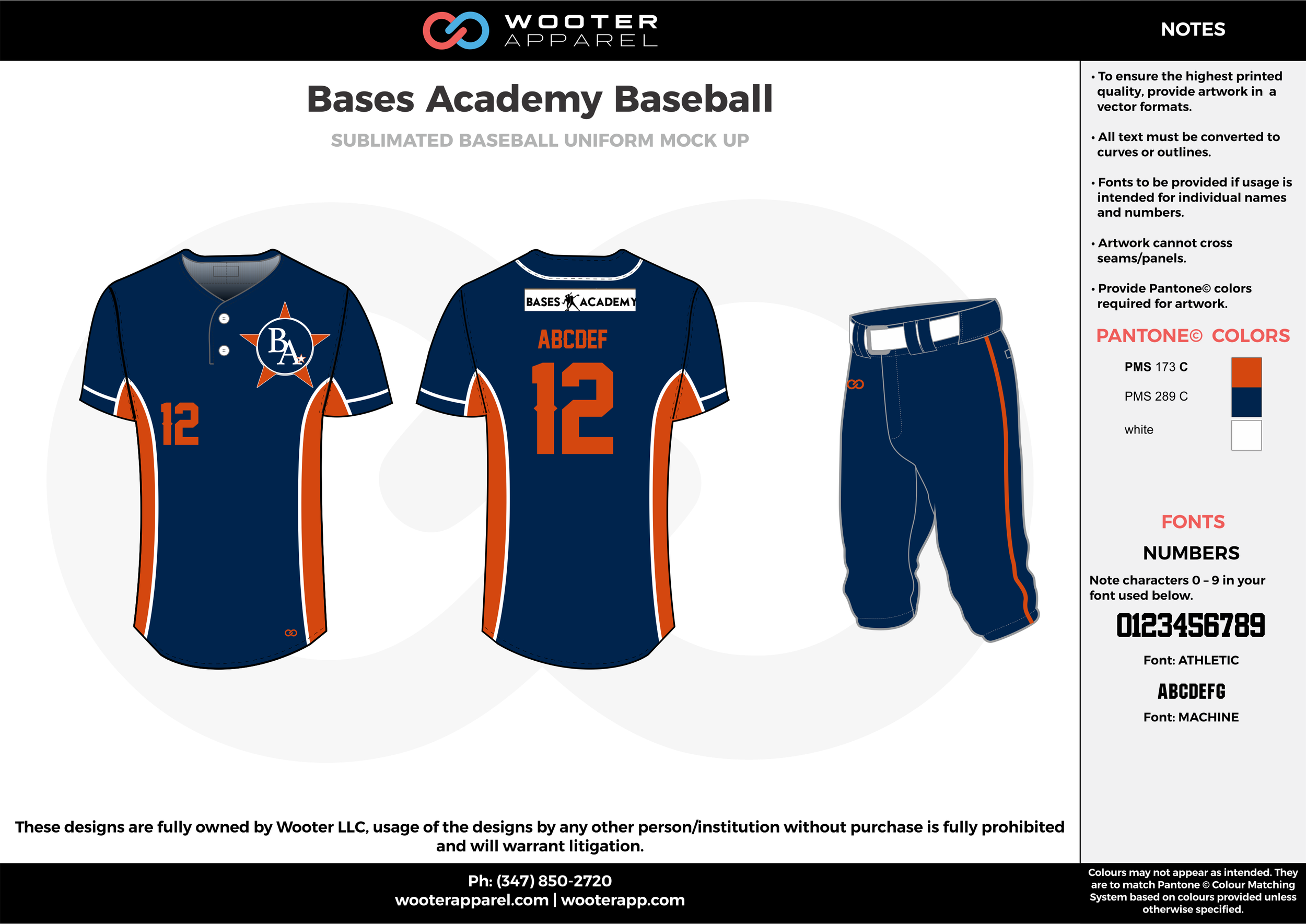 BASES ACADEMY BASEBALL orange blue white baseball uniforms jerseys pants