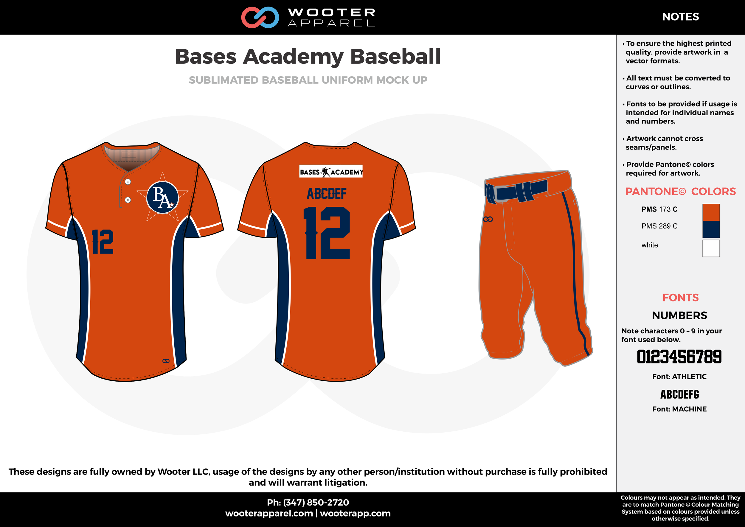 BASES ACADEMY BASEBALL orange blue white baseball uniforms jerseys pants