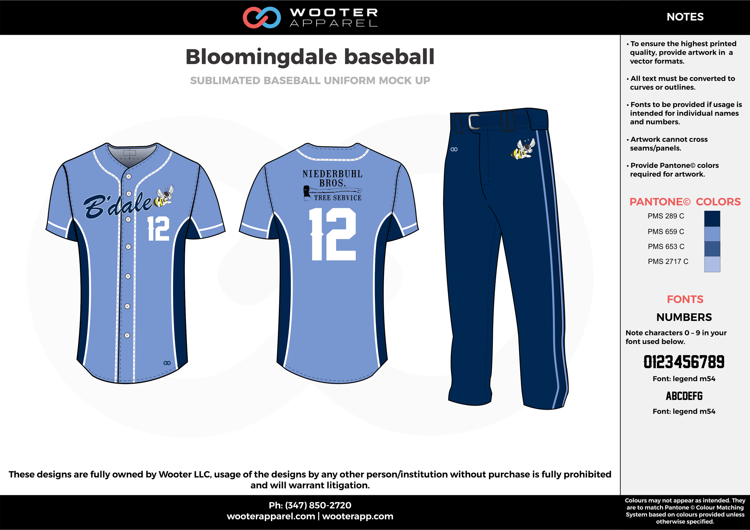 BLOOMINGDALE BASEBALL blue black white baseball uniforms jerseys pants