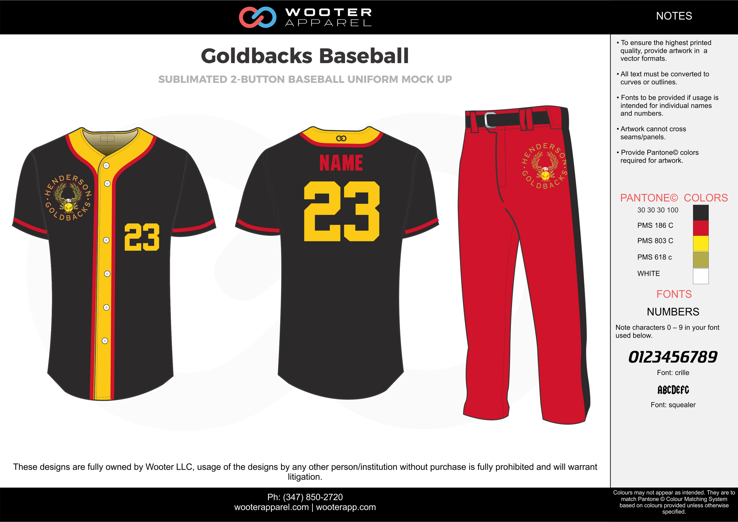 GOLDBACKS BASEBALL black red yellow white baseball uniforms jerseys pants