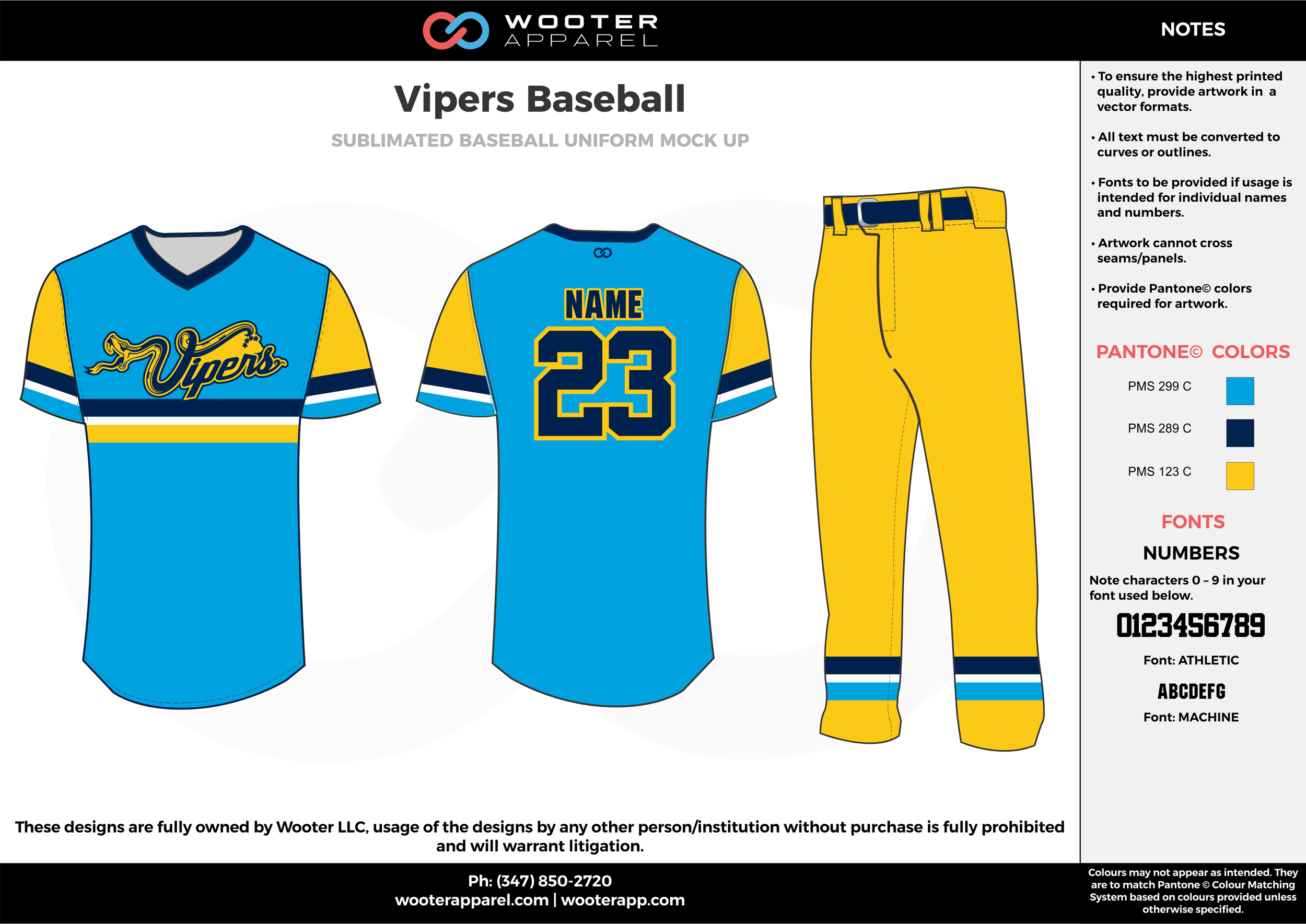 VIPERS BASEBALL lightblue darkblue yellow baseball uniforms jerseys pants