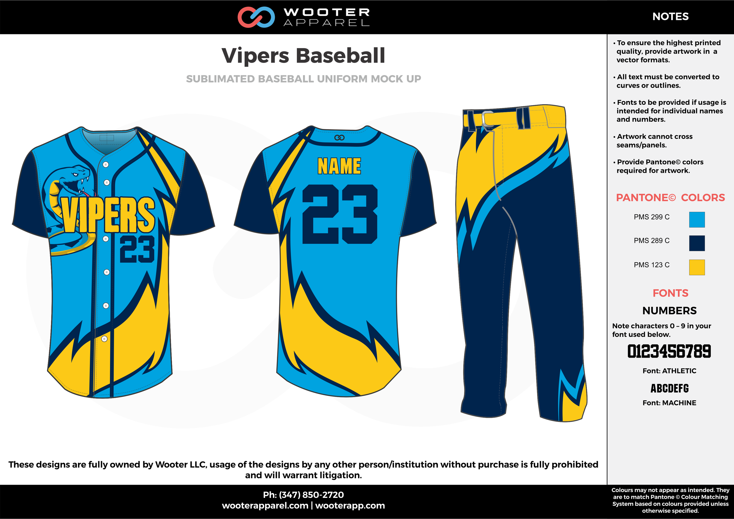 VIPERS BASEBALL lightblue darkblue yellow baseball uniforms jerseys pants