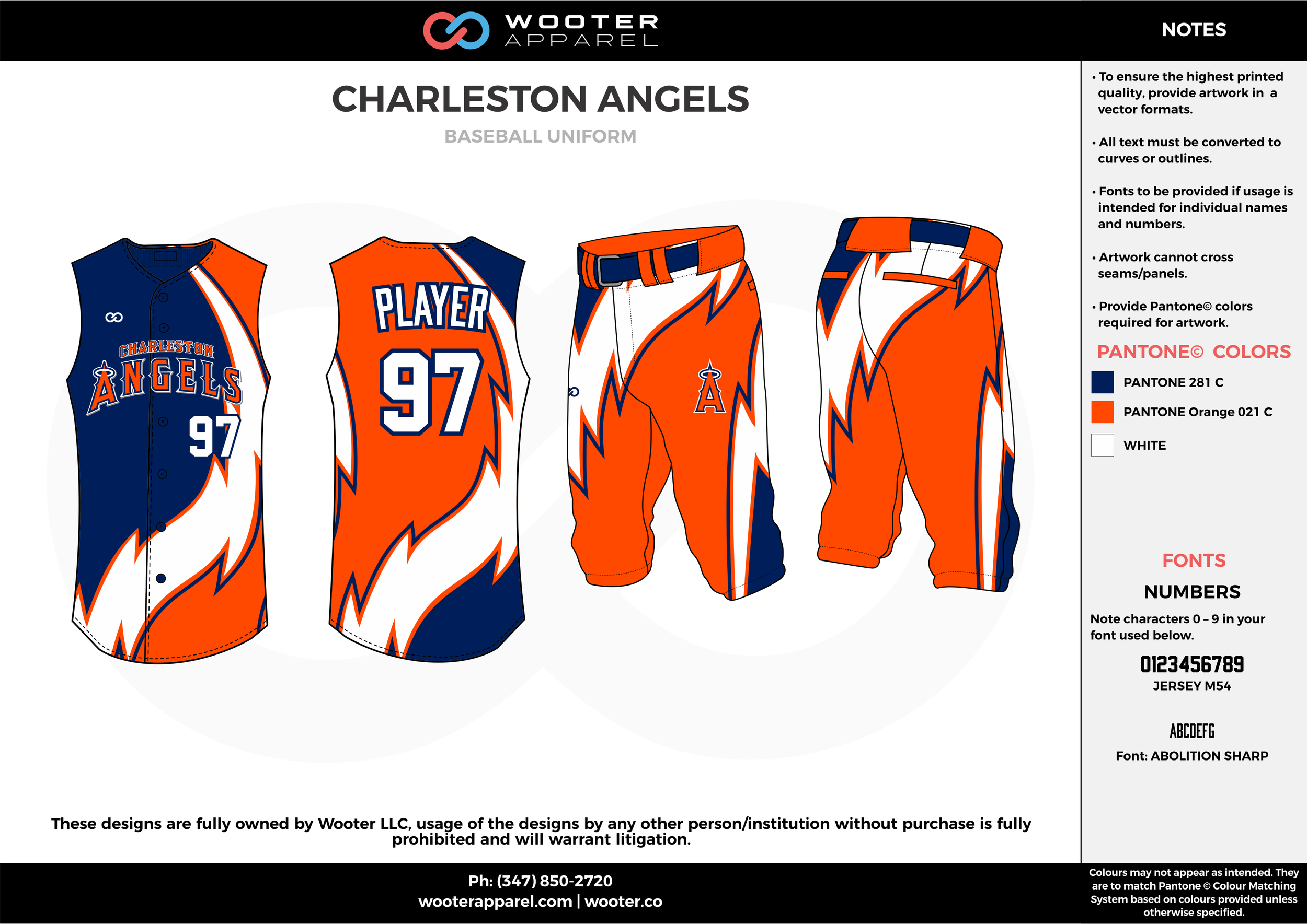 CHARLESTON ANGELS orange blue white baseball uniforms jerseys pants