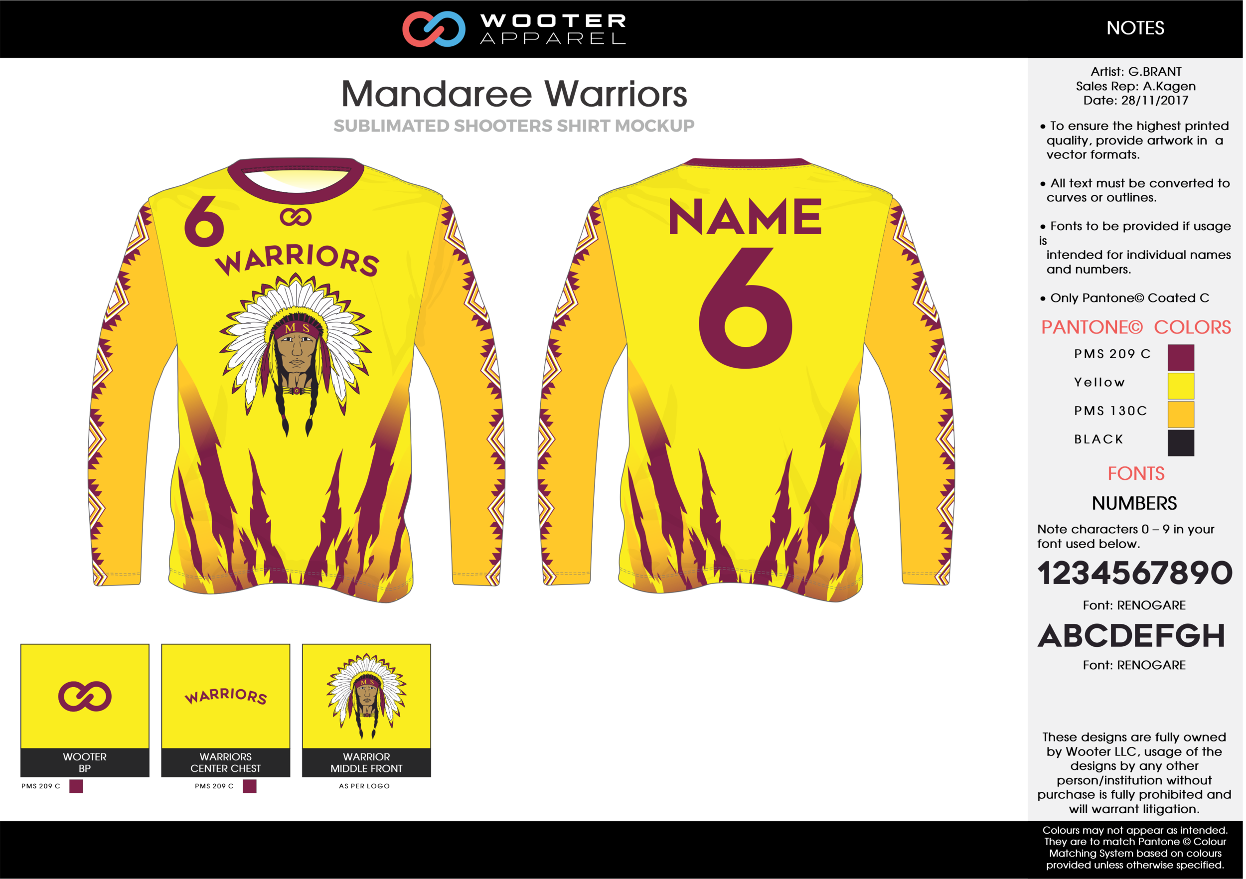 MANDAREE WARRIORS yellow red black Basketball Long Sleeve Shooting Shirt