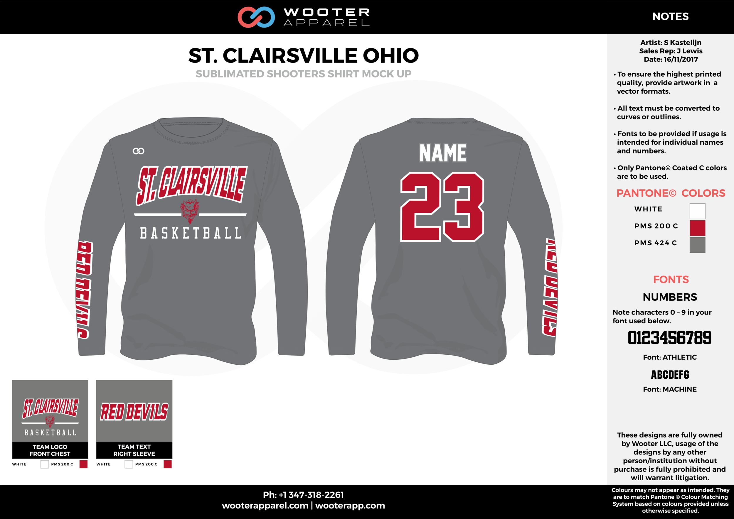 ST. CLAIRSVILLE OHIO gray red white Basketball Long Sleeve Shooting Shirt