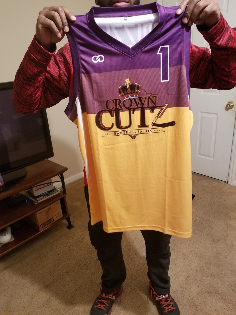 CROWN CUTZ Violet purple yellow and white basketball uniform jersey