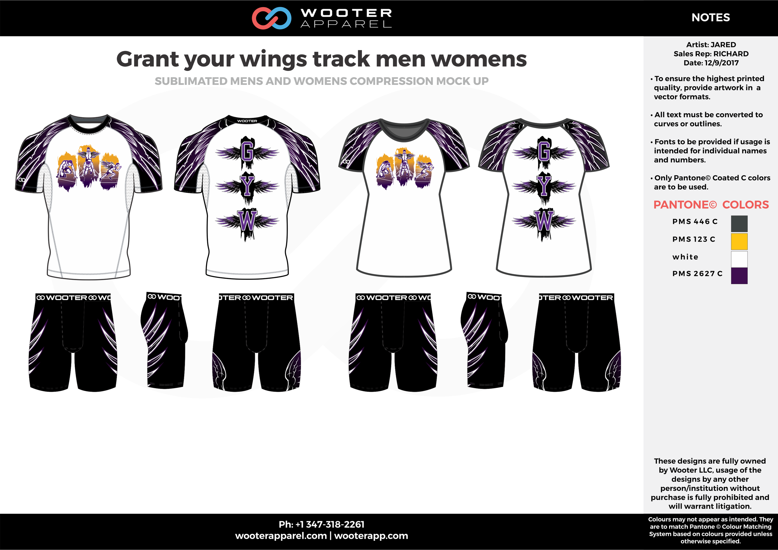 Crant your wings track men womens Black Yellow White and Purple Sublimated Compression Track Uniforms Shirts and Shorts