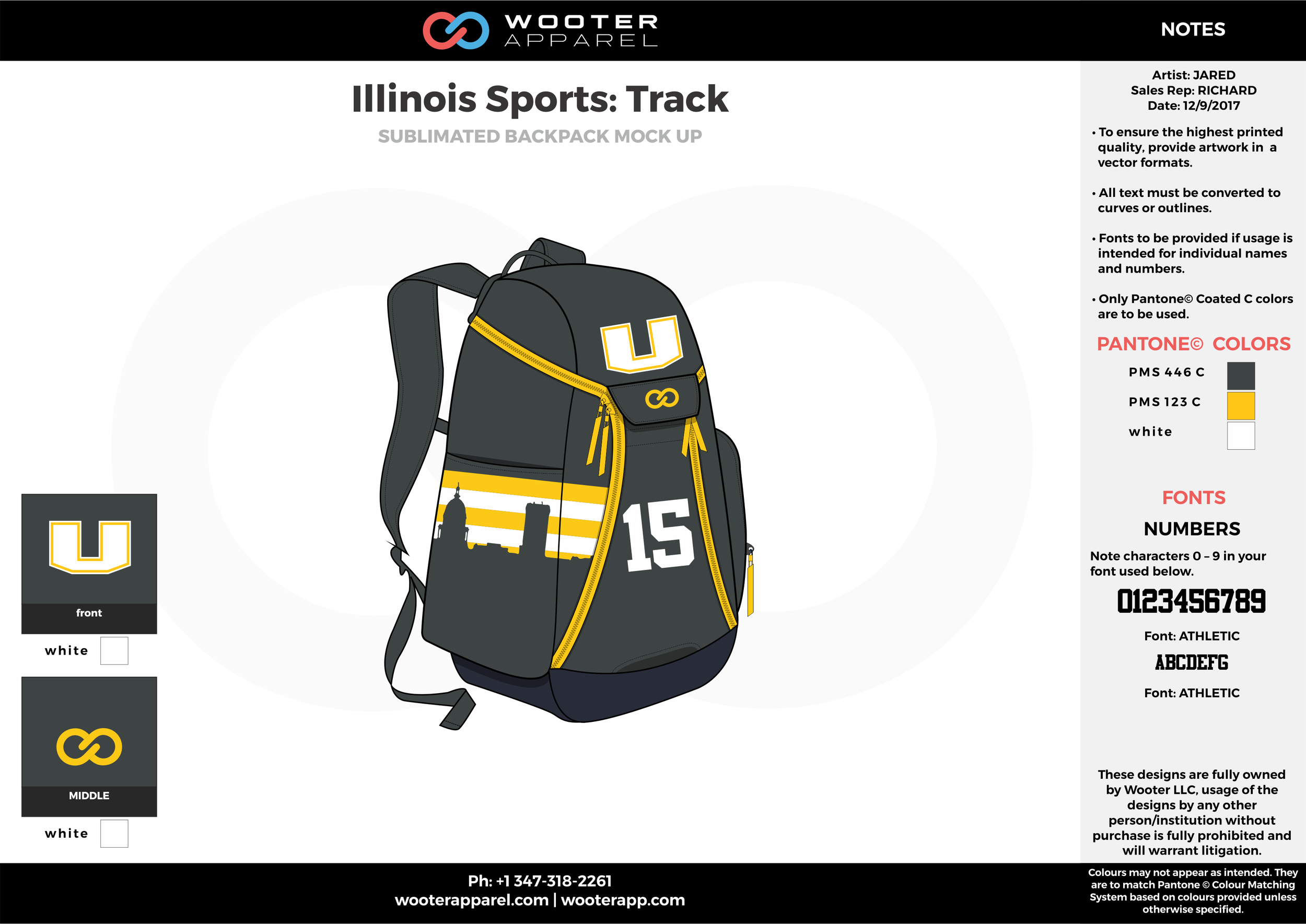 Illinois Sports Track Black Yellow and white Basketball track backpack