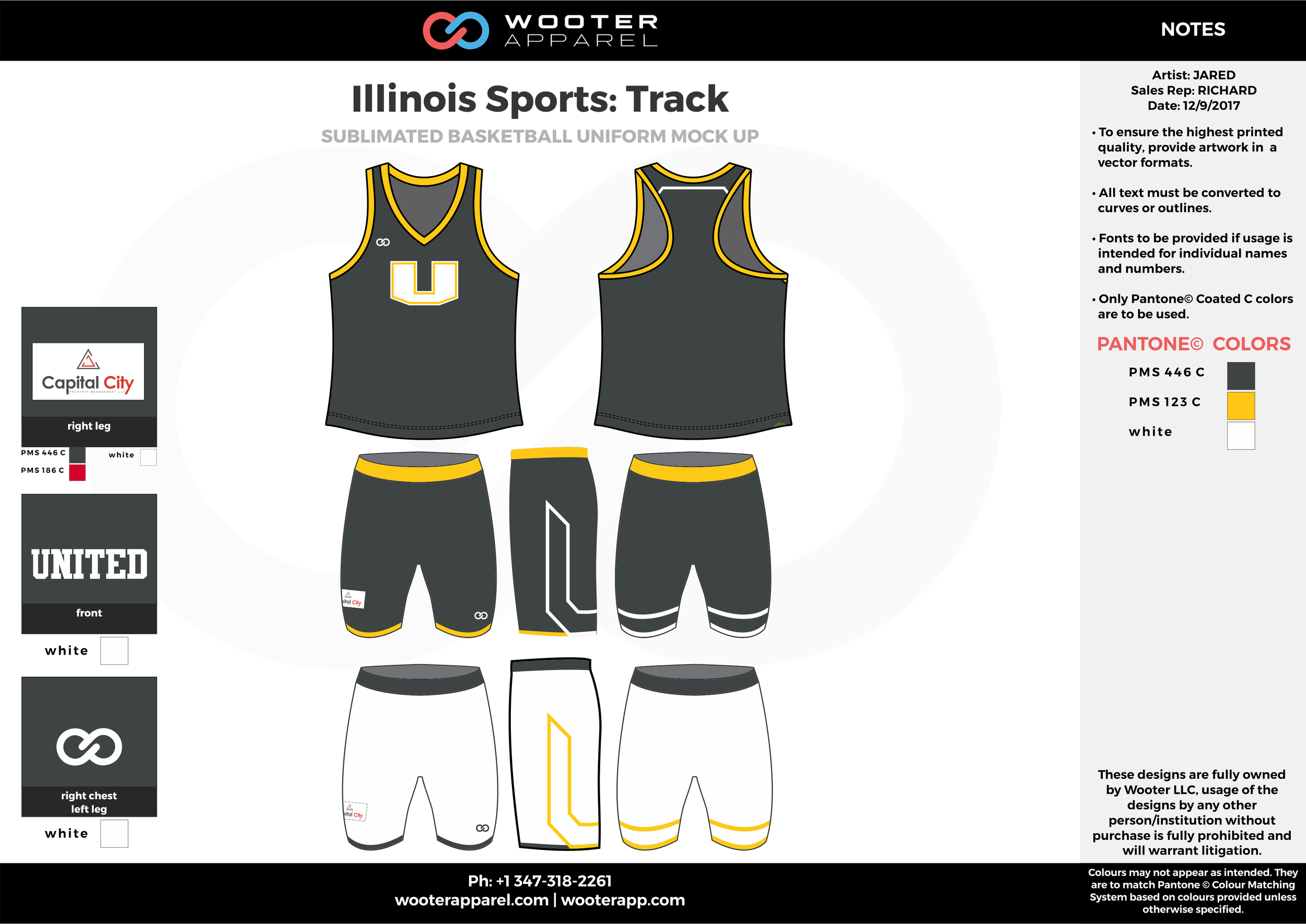 Illinois Sports Track Black Yellow and White Sublimated Compression Uniforms Tank and Shorts