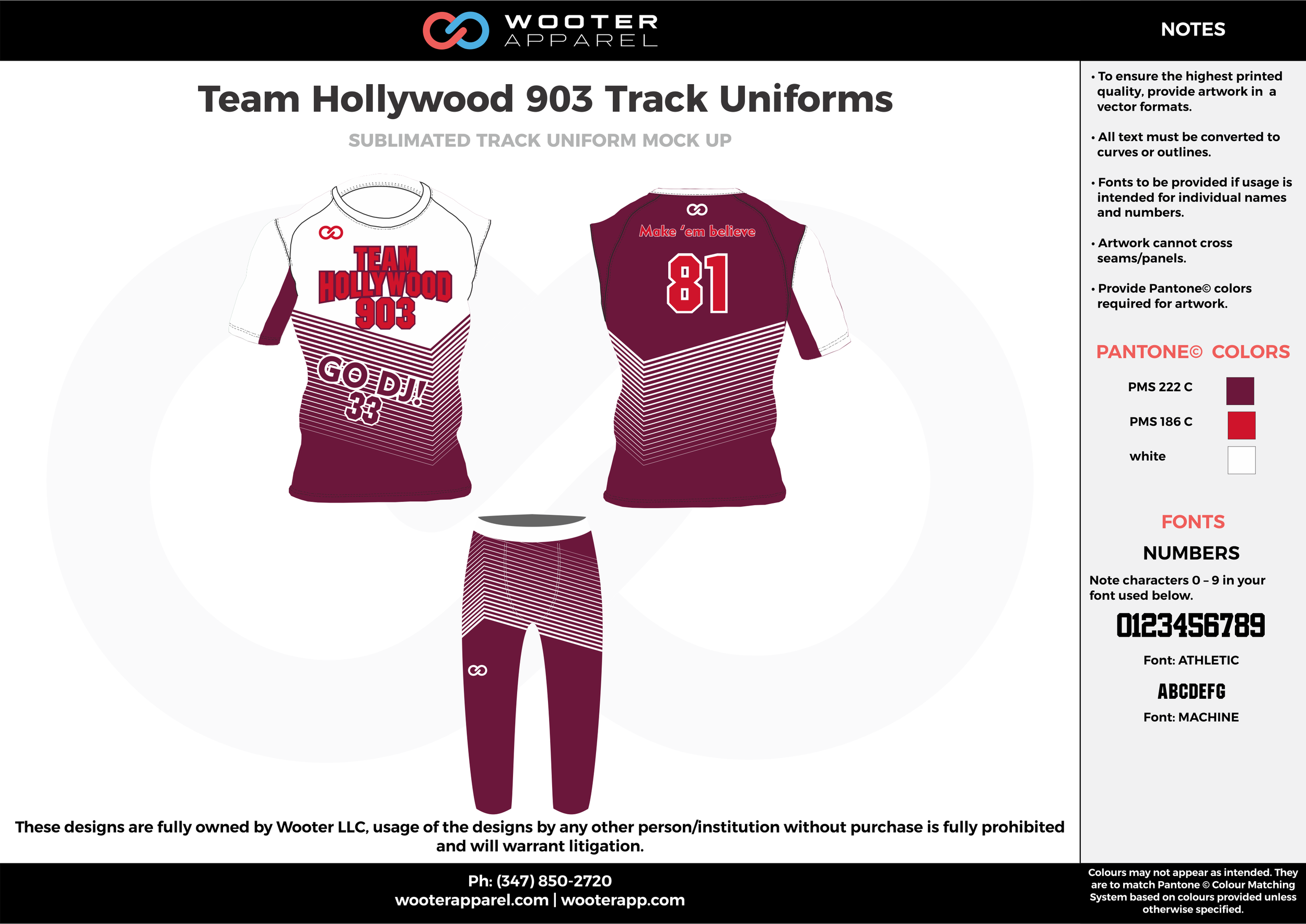 Team Hollywood 903 Track Uniforms Maroon Red and white Sublimated Compression Track Uniforms Shirts and pants
