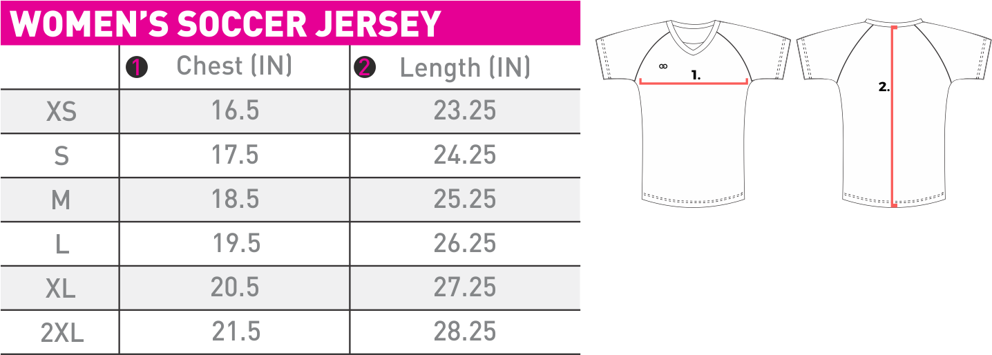 ladies football jersey size chart