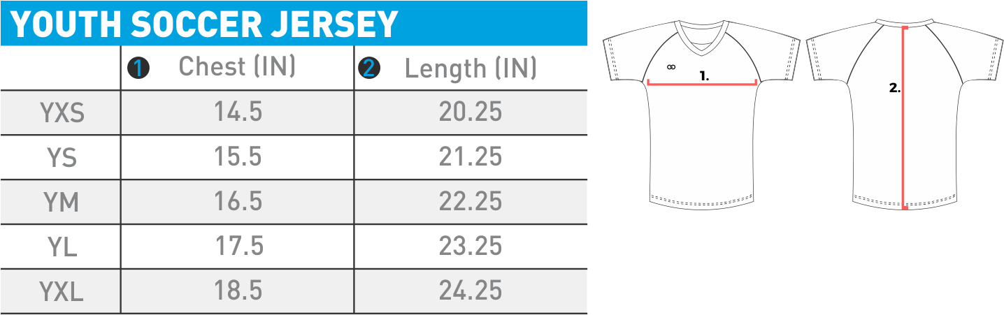 soccer jersey size chart youth