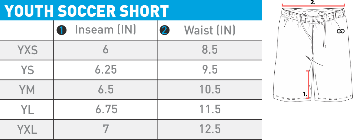Youth Soccer Shorts Size Chart