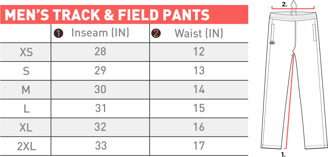 size chart pants mens