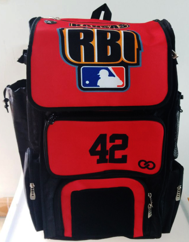 RBI Red Black Blue and White Baseball Backpack