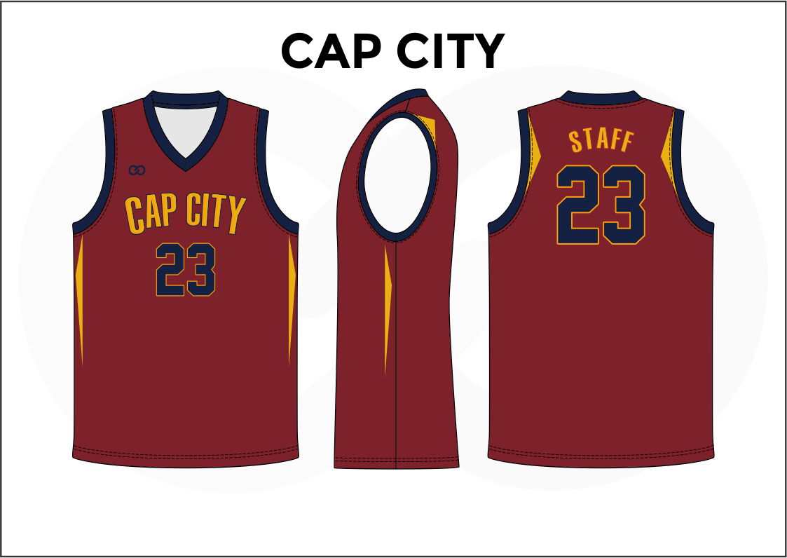 CAP CITY Red Blue Yellow and White Kids Basketball Jerseys