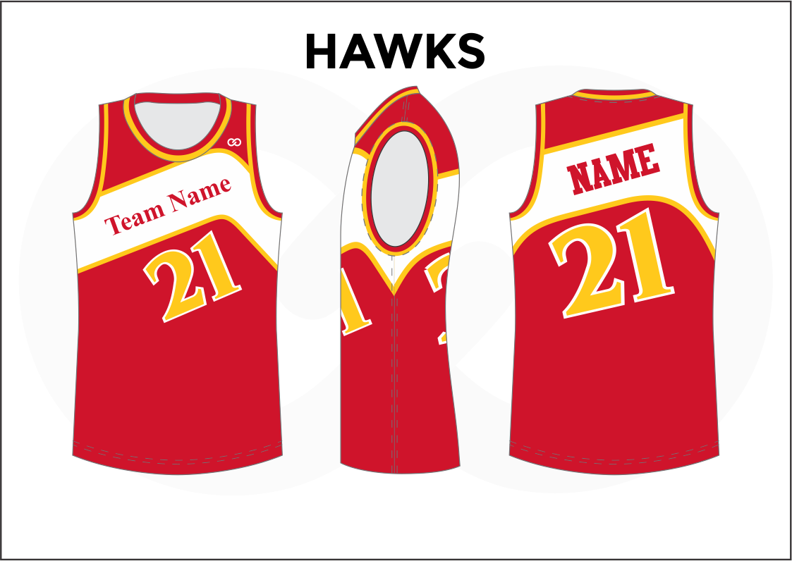 HAWKS Red Yellow and White Kids Basketball Jerseys