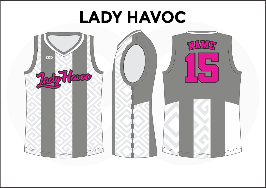 LADY HAVOC Gray White and Pink Kids Basketball Jerseys