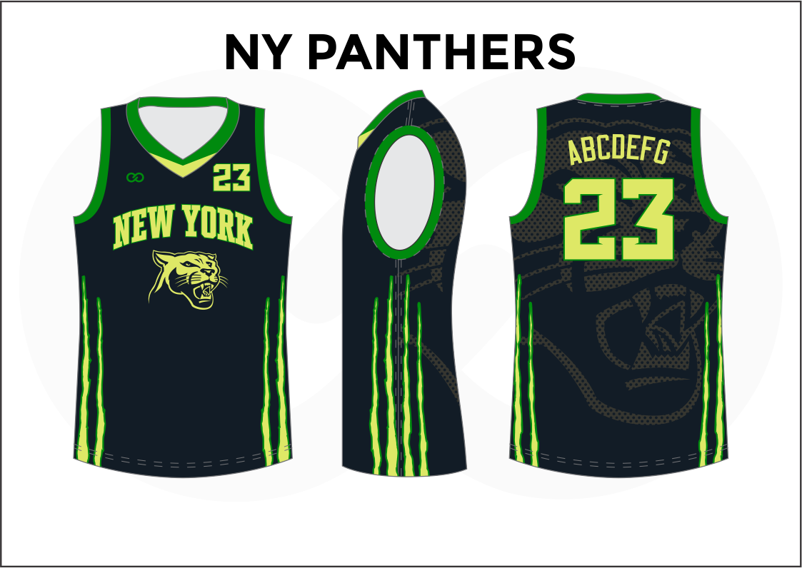 NY PANTHERS Green Black and Yellow Green Kids Basketball Jerseys
