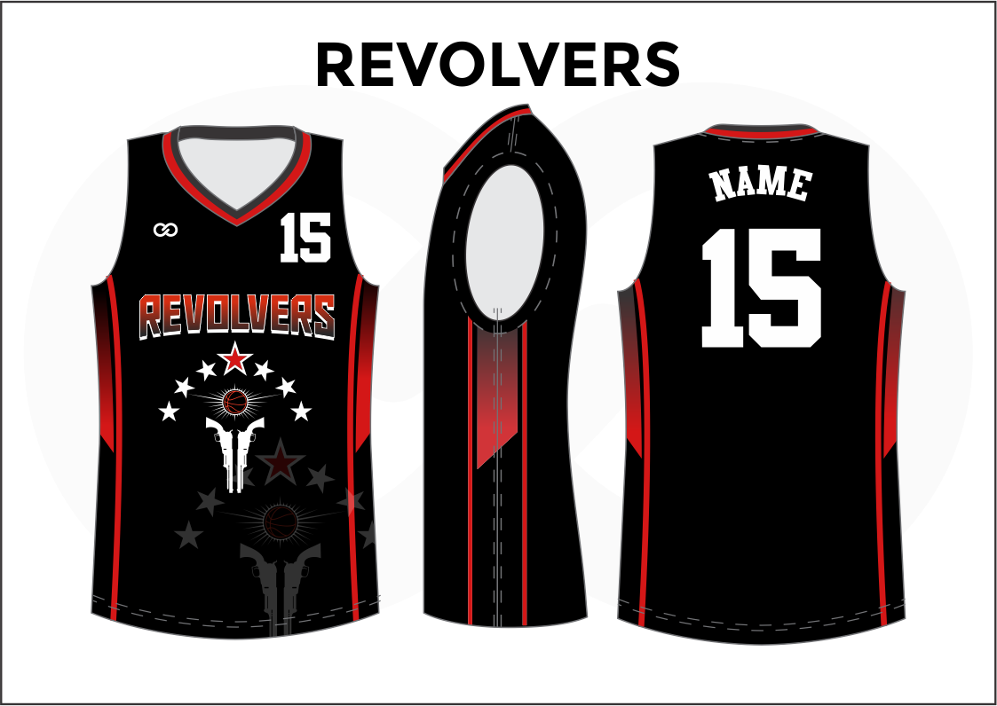REVOLVERS Black Red and White Kids Basketball Jerseys