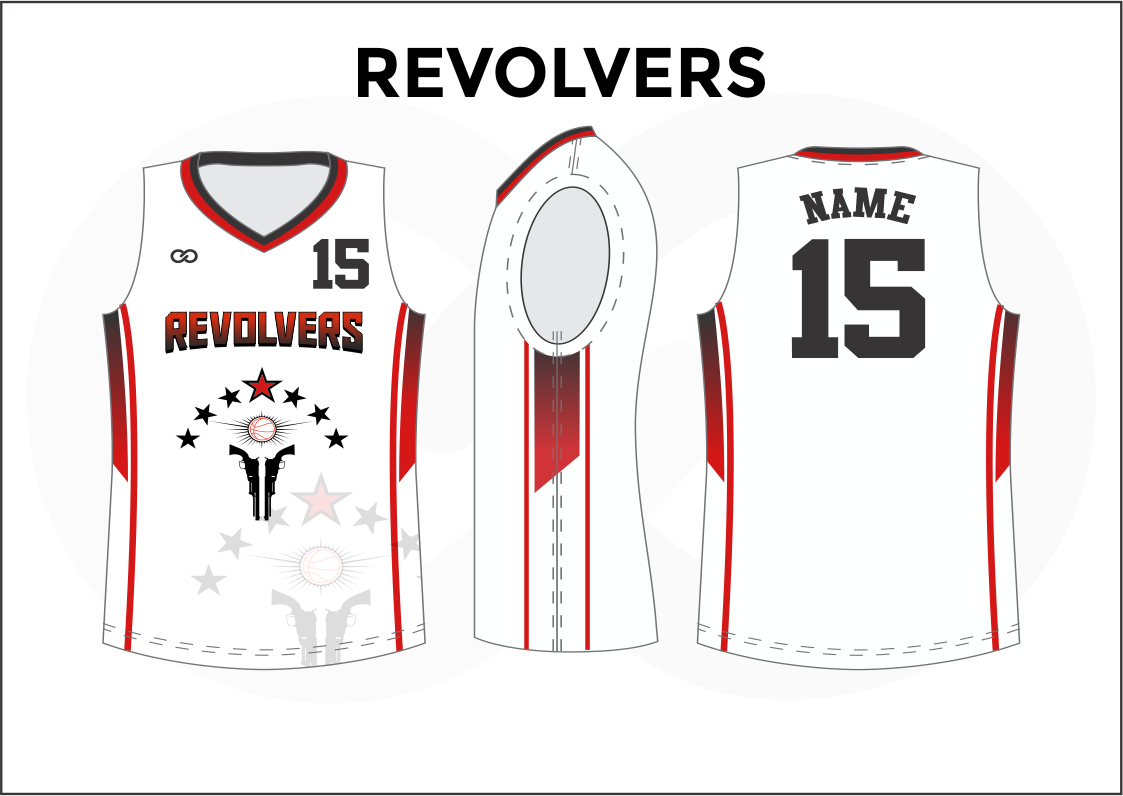REVOLVERS Black Red and White Kids Basketball Jerseys