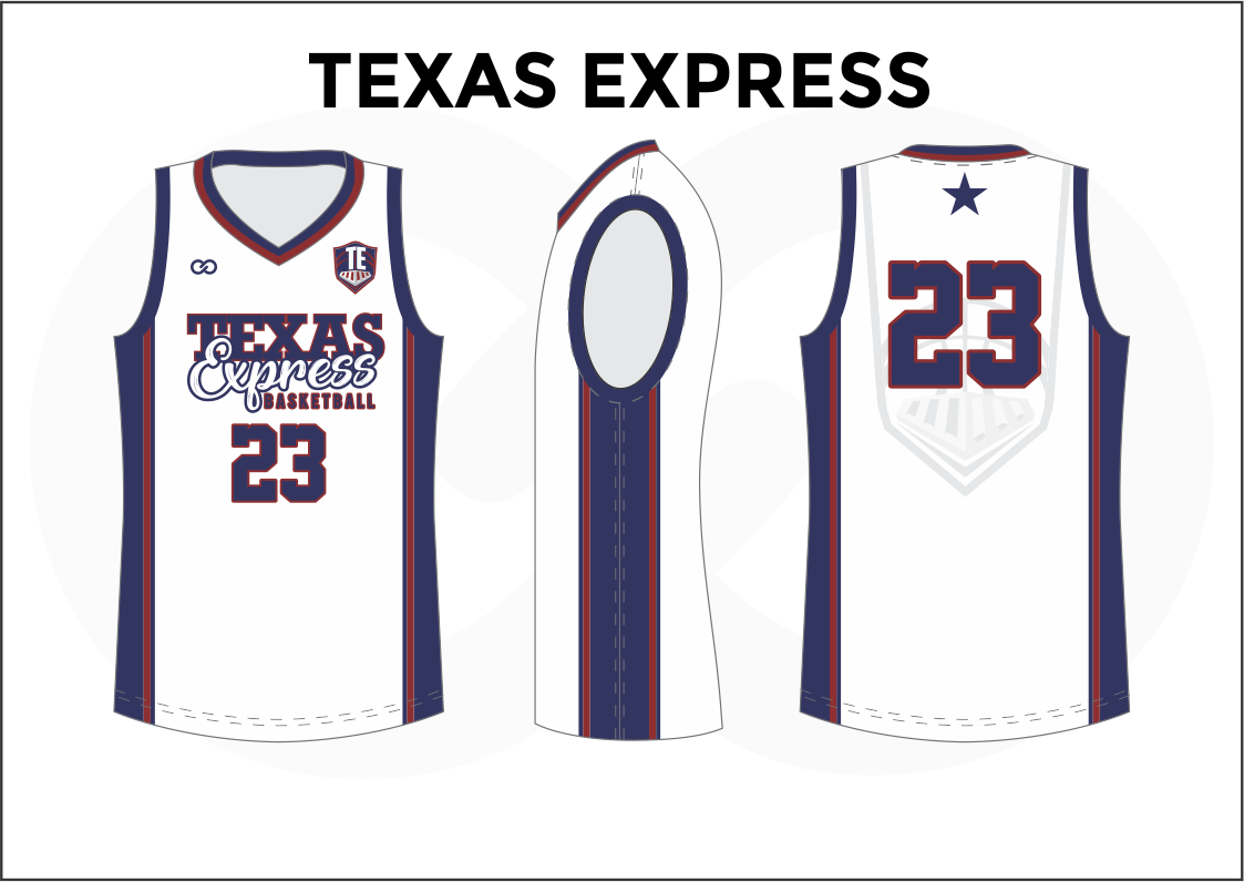 TEXAS EXPRESS Blue Red and White Kids Basketball Jerseys